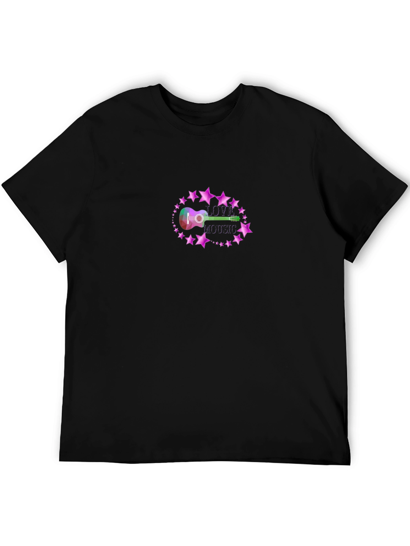 Love Music Guitar Graphic Black T-Shirt