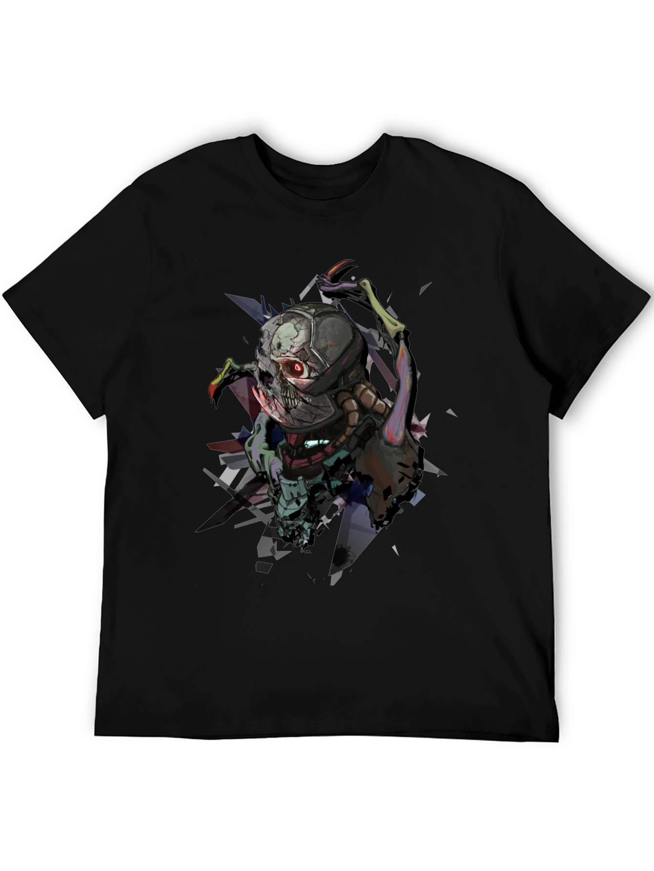 Cybernetic Skull Graphic Print Black T-Shirt