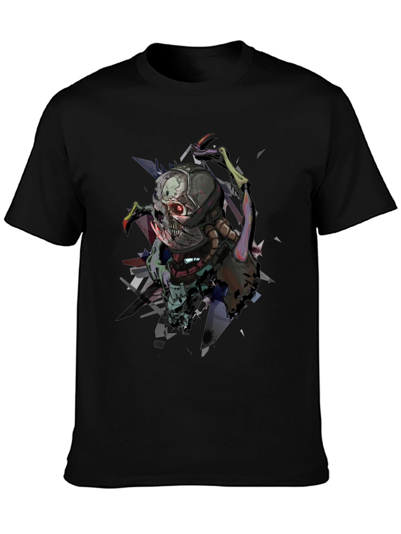 Cybernetic Skull Graphic Print Black T-Shirt