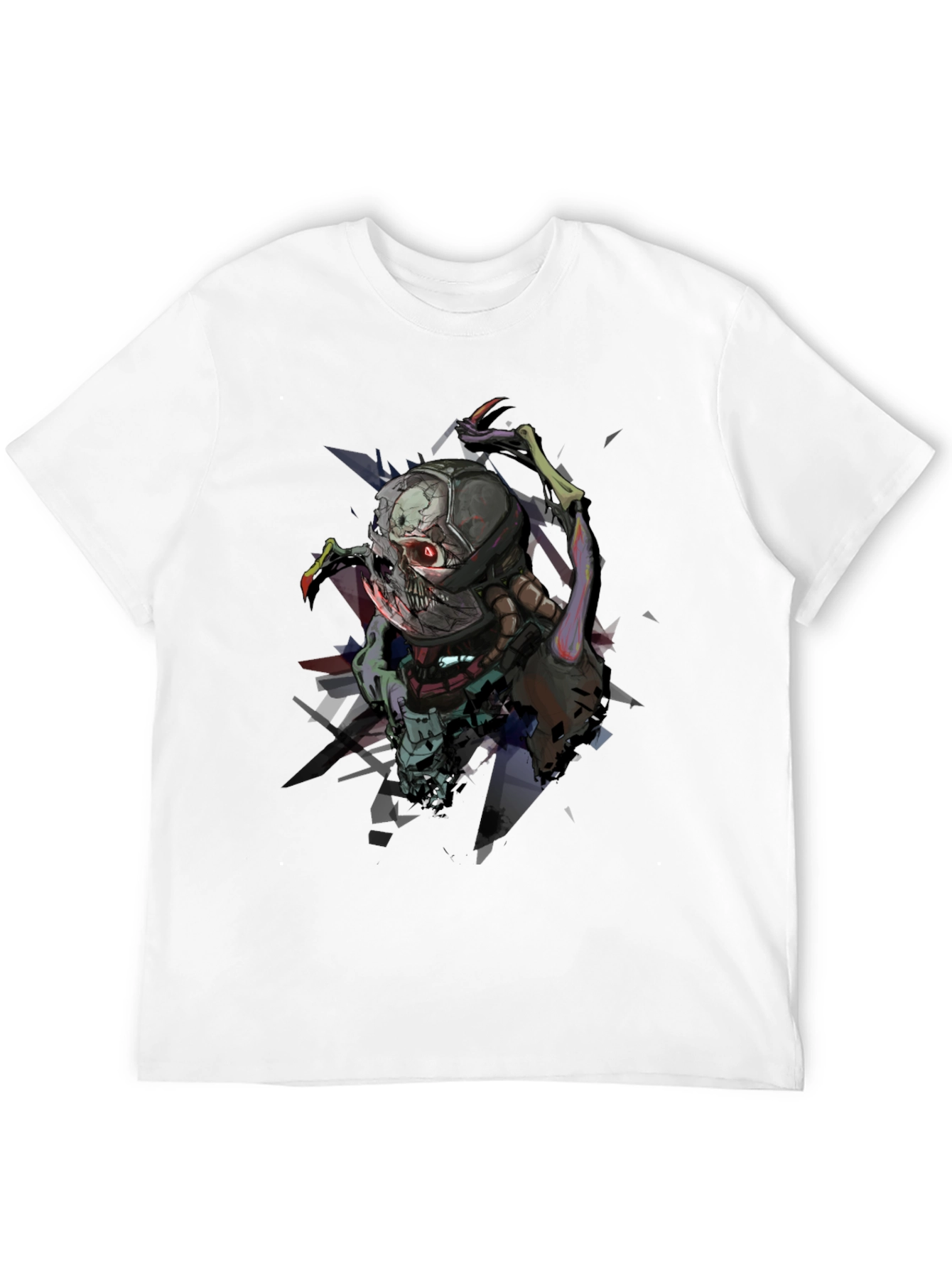 Cybernetic Skull Graphic Print Black T-Shirt