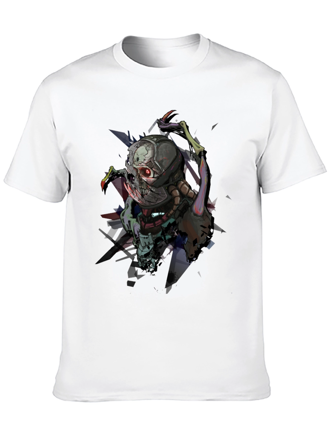 Cybernetic Skull Graphic Print Black T-Shirt
