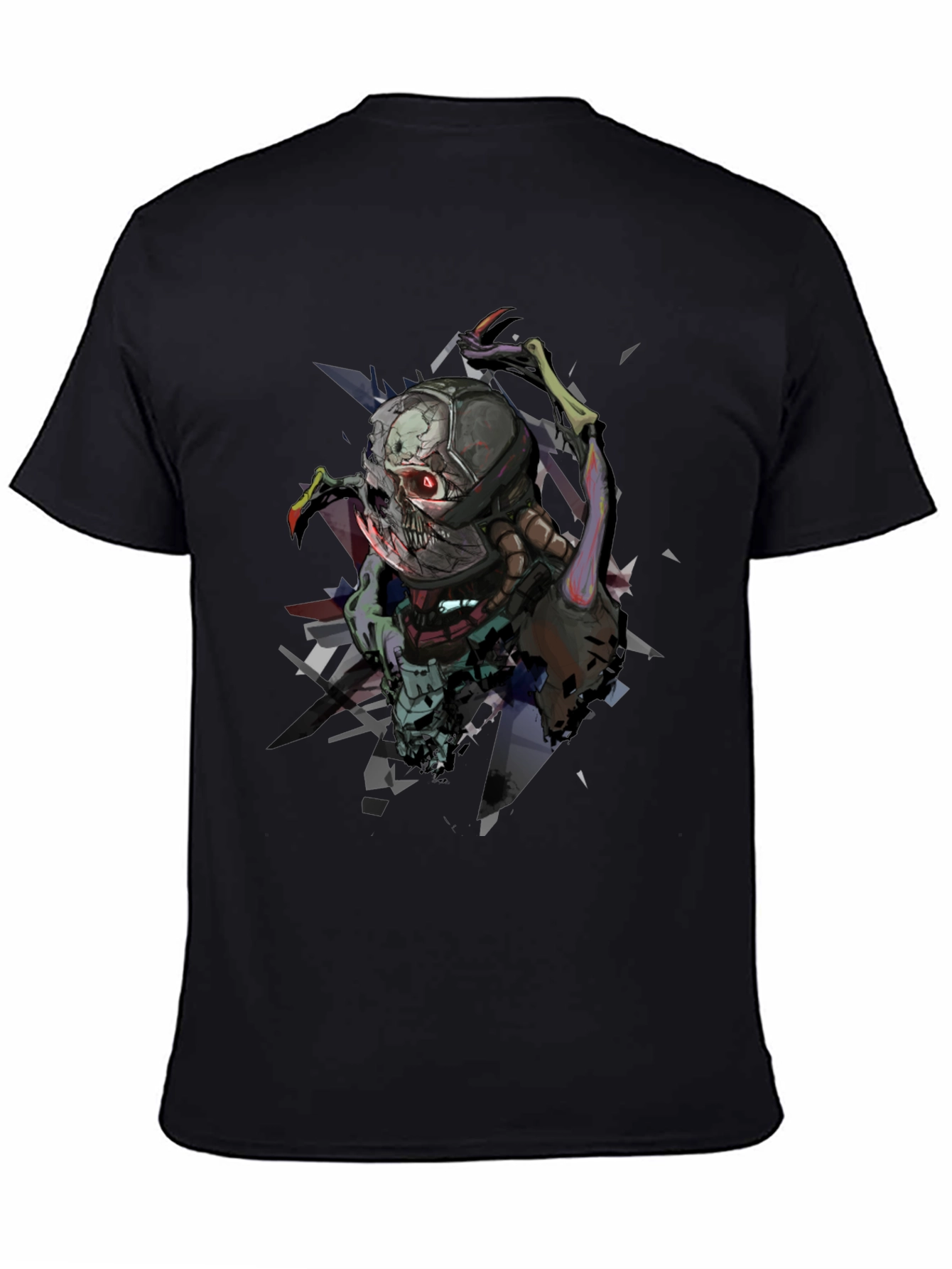 Cybernetic Skull Graphic Print Black T-Shirt