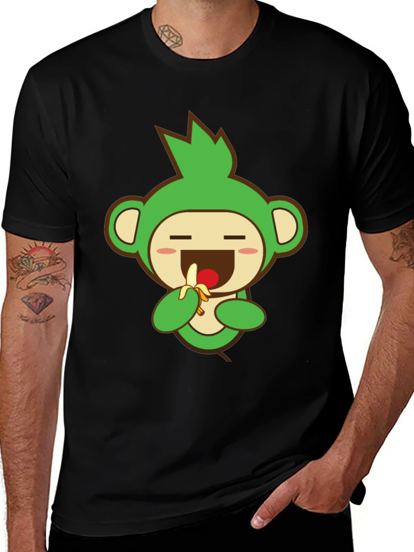 Cute Monkey Graphic Tee - Black Cotton Blend