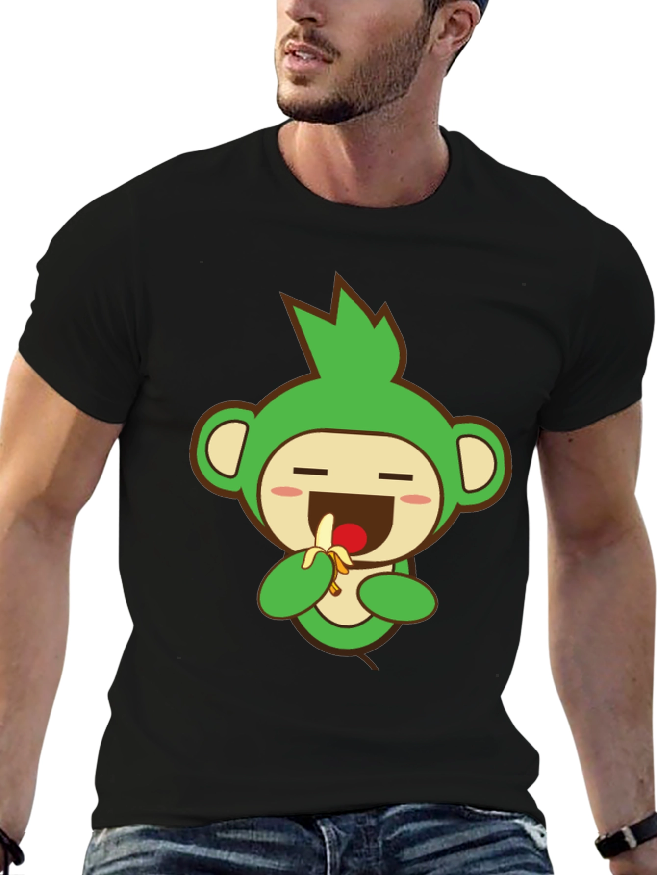 Cute Monkey Graphic Tee - Black Cotton Blend