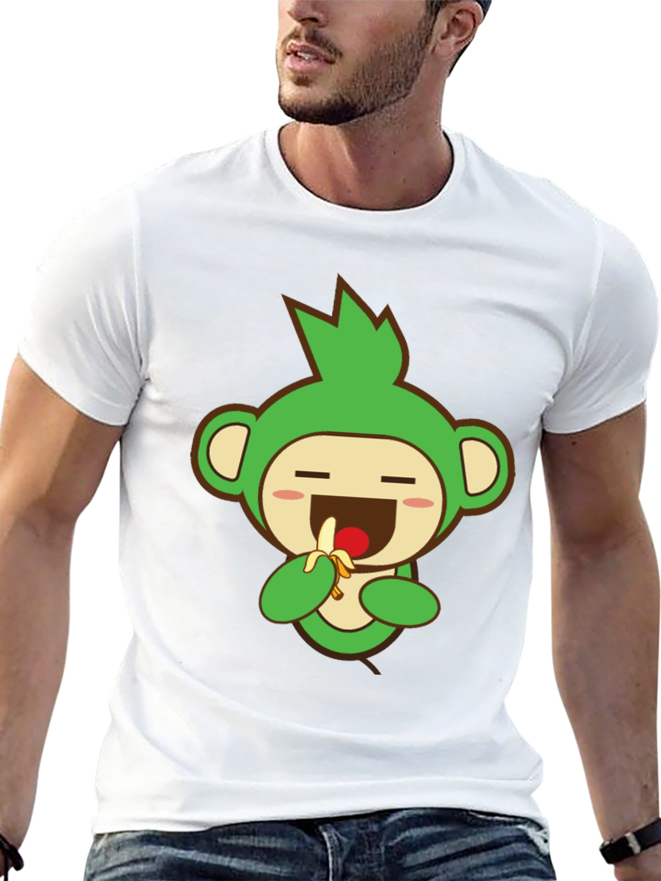 Cute Monkey Graphic Tee - Black Cotton Blend