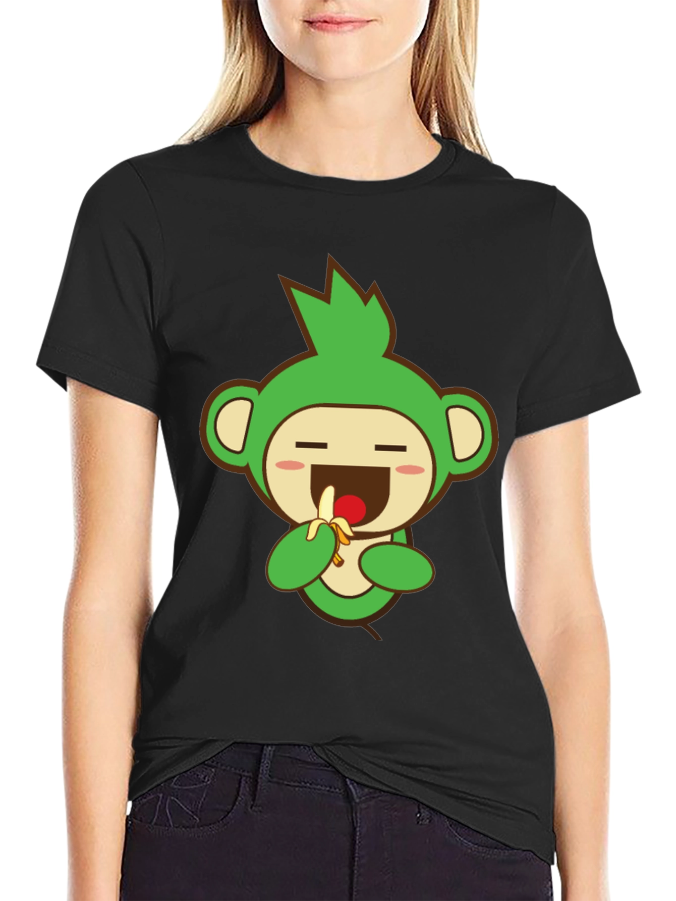 Cute Monkey Graphic Tee - Black Cotton Blend