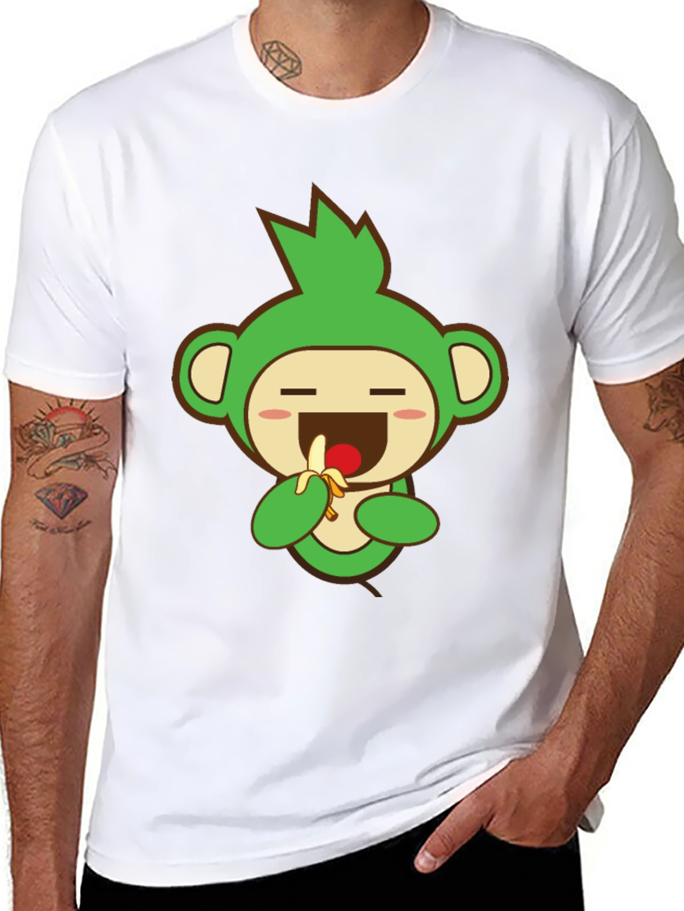 Cute Monkey Graphic Tee - Black Cotton Blend