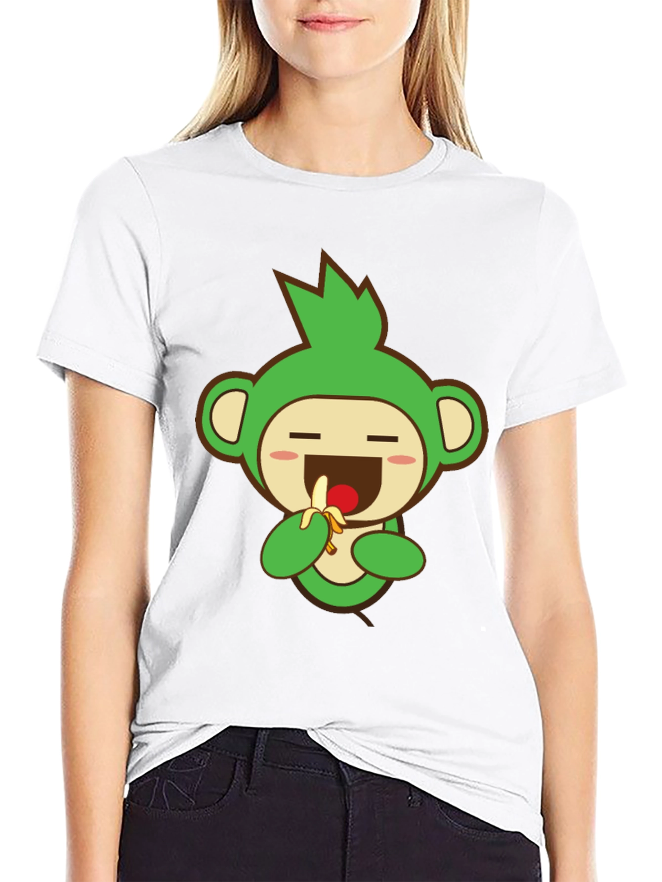 Cute Monkey Graphic Tee - Black Cotton Blend