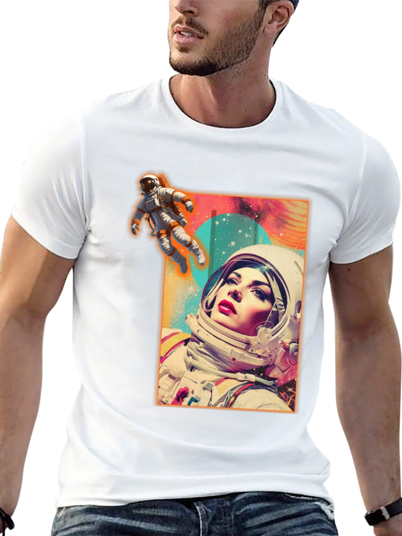 Astronaut Woman Graphic Tee - Stylish Space Design