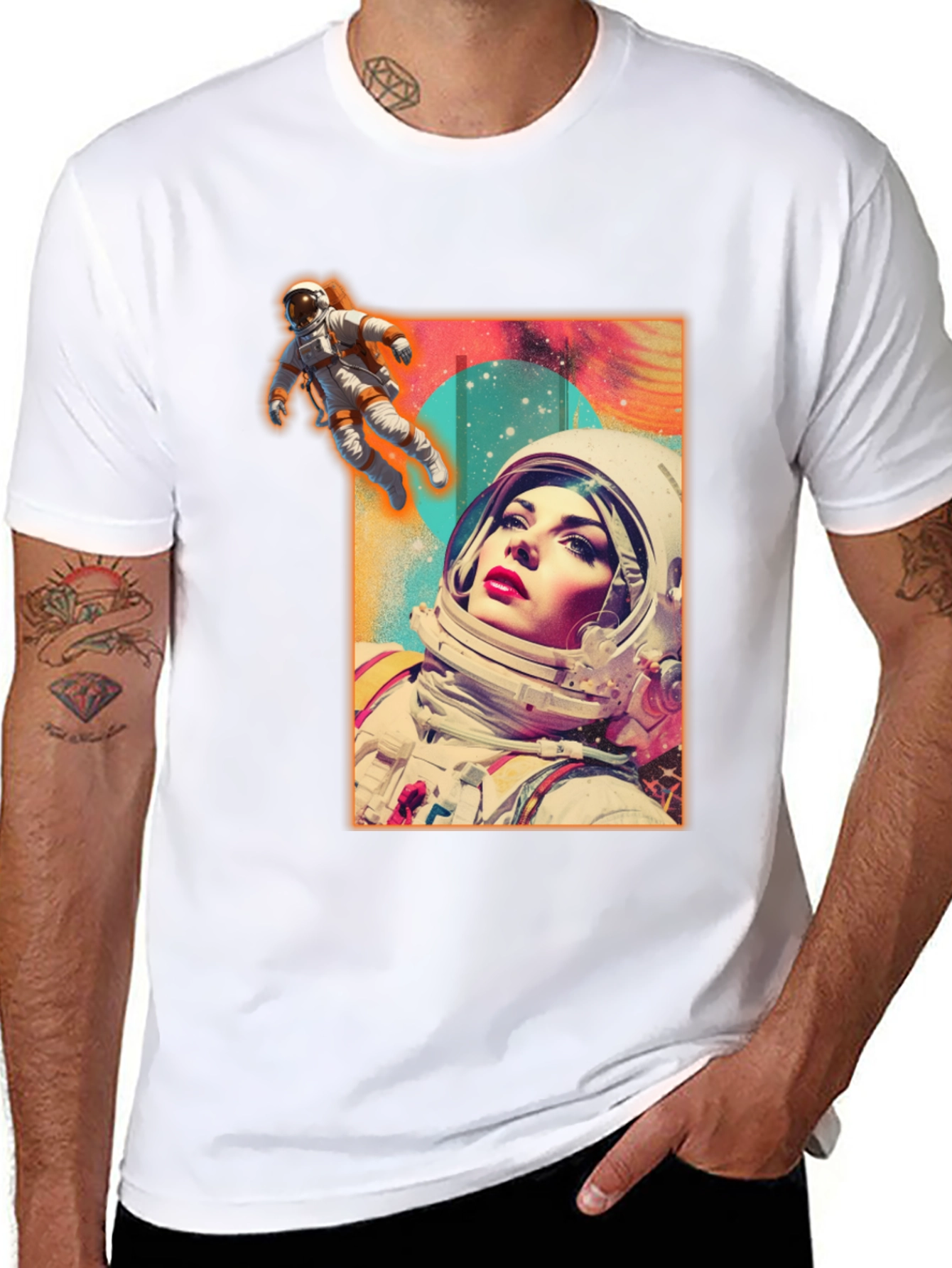 Astronaut Woman Graphic Tee - Stylish Space Design