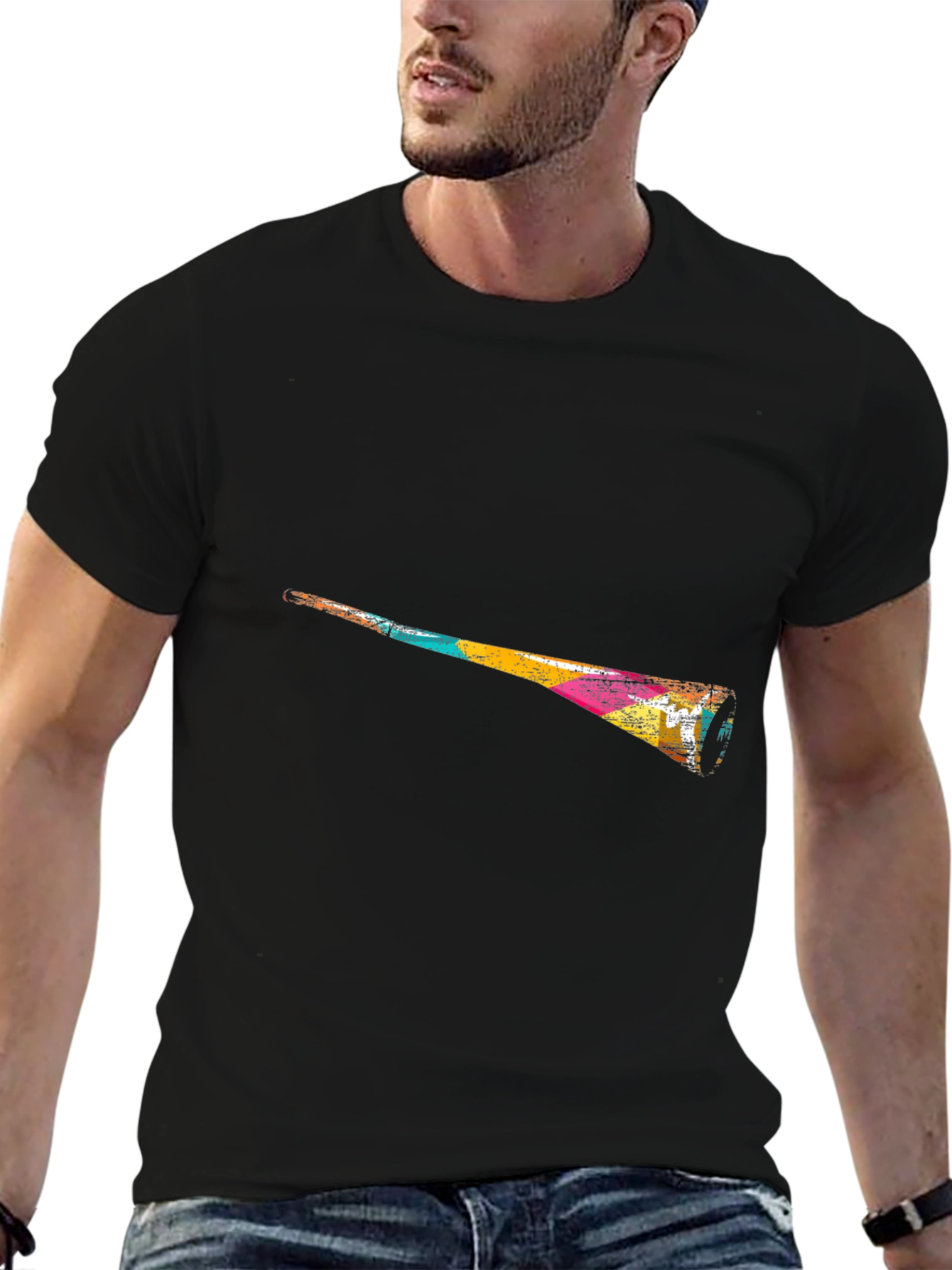 Abstract Vuvuzela Graphic Black T-Shirt
