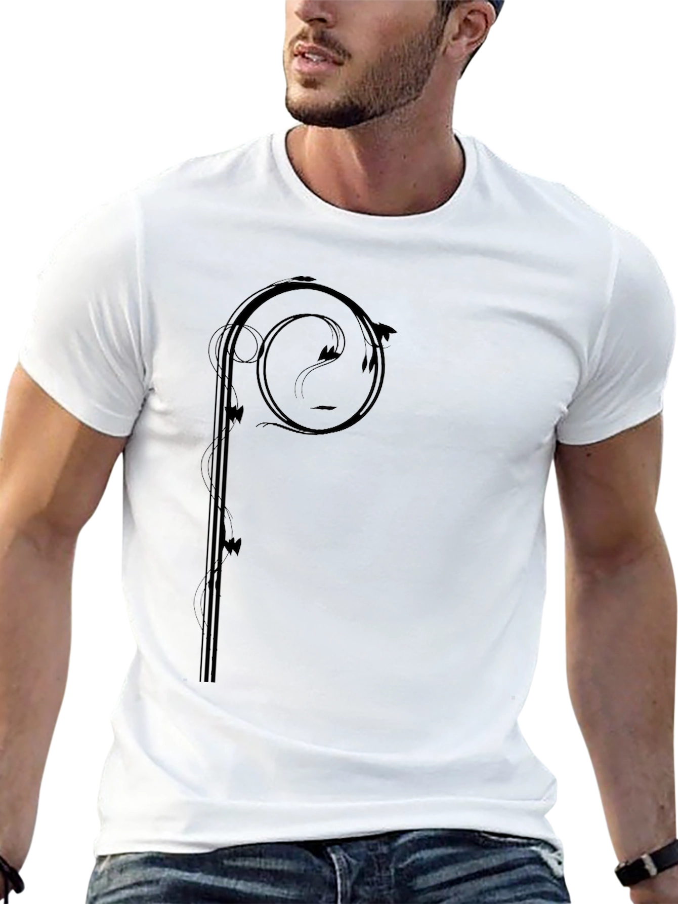 Stylish Black Graphic Tee - Abstract Vine Design