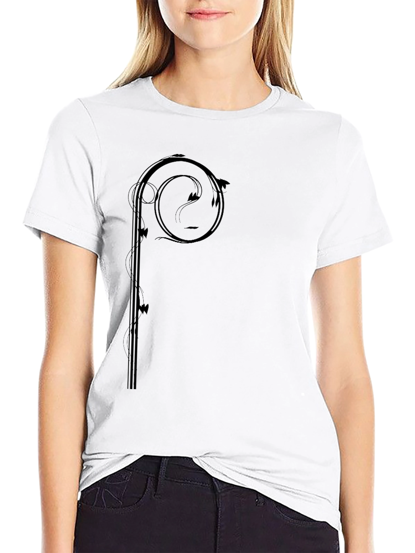 Stylish Black Graphic Tee - Abstract Vine Design