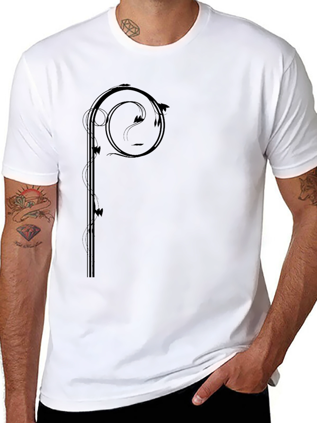Stylish Black Graphic Tee - Abstract Vine Design