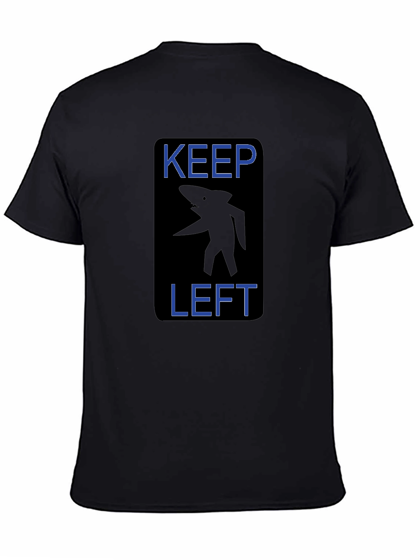 Keep Left Shark Graphic Tee - Black Cotton T-Shirt