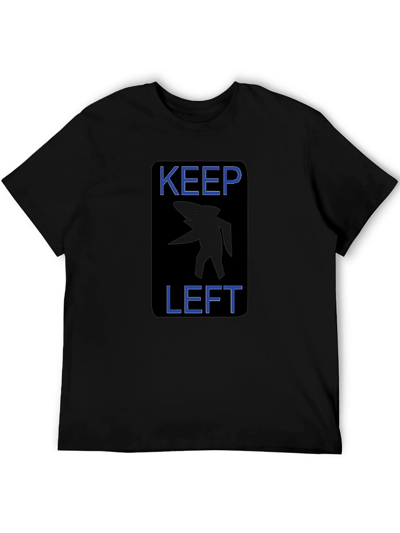 Keep Left Shark Graphic Tee - Black Cotton T-Shirt