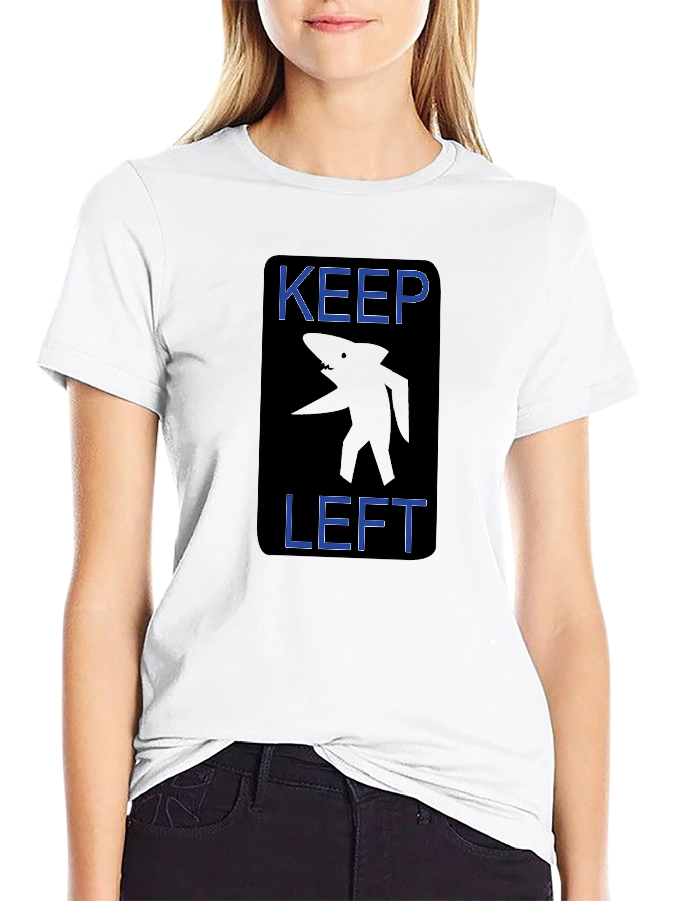 Keep Left Shark Graphic Tee - Black Cotton T-Shirt