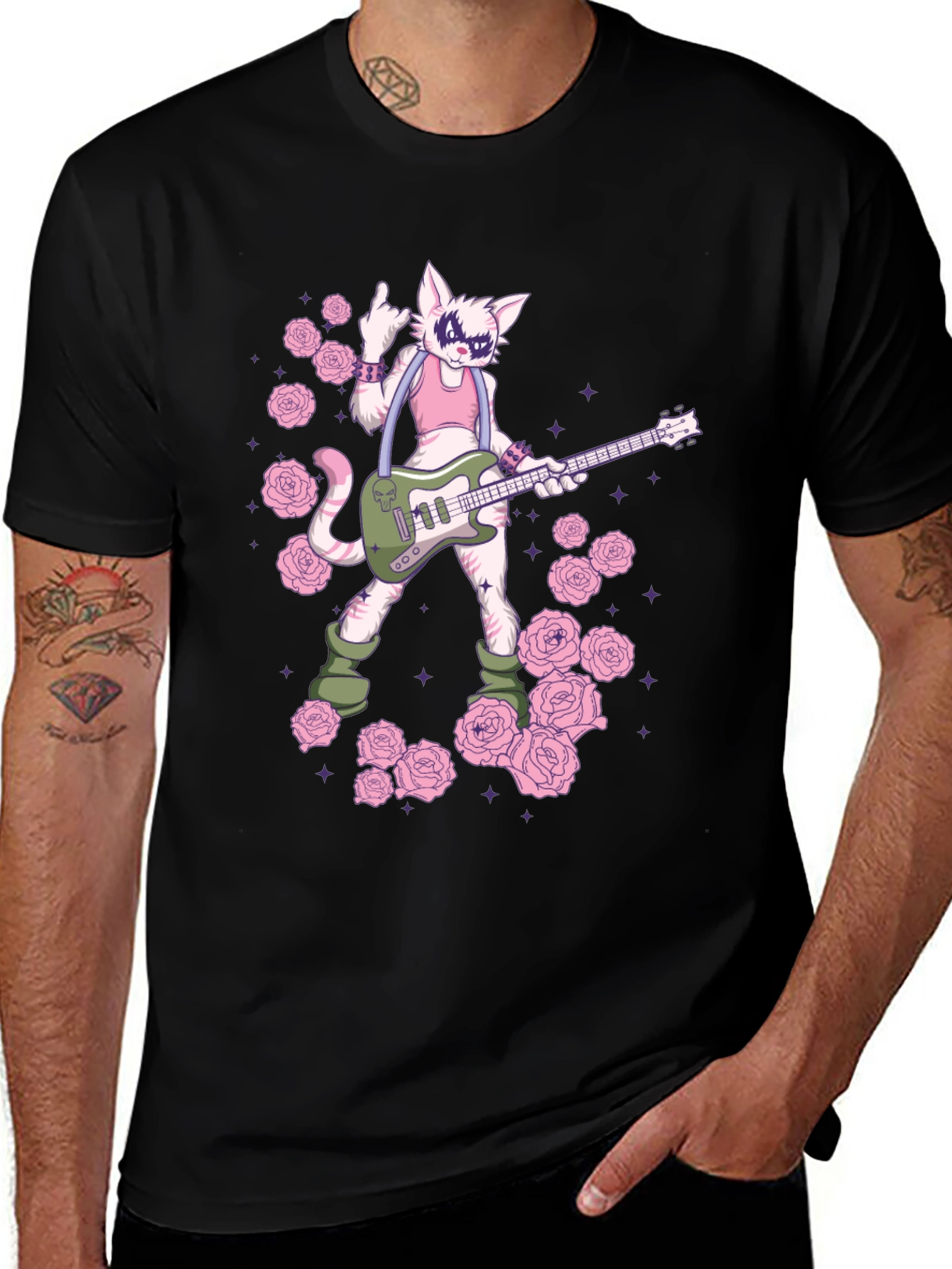 Cat Guitarist Graphic T-Shirt - Rock n Roll Style