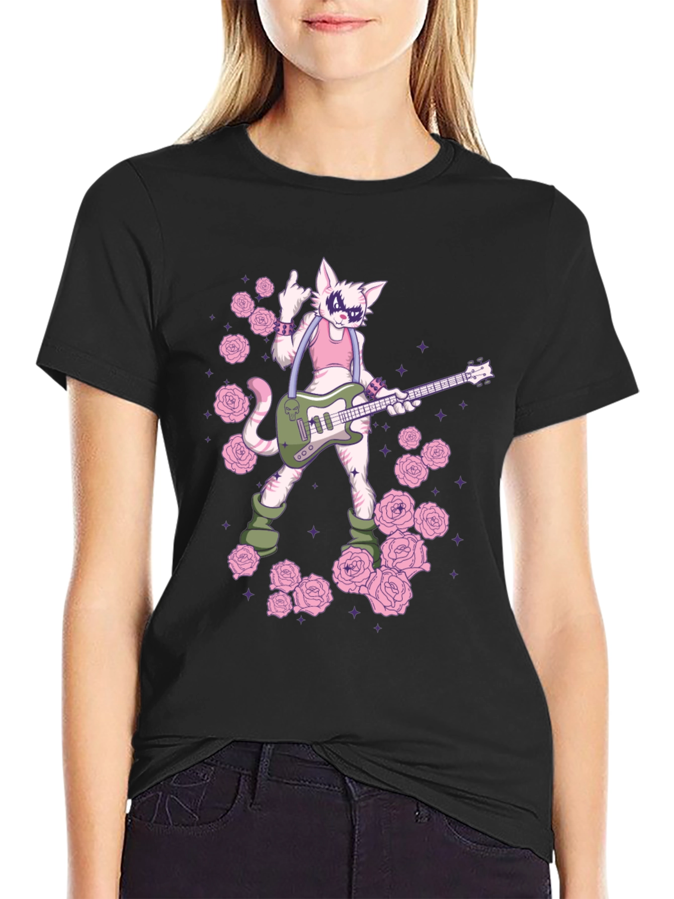 Cat Guitarist Graphic T-Shirt - Rock n Roll Style