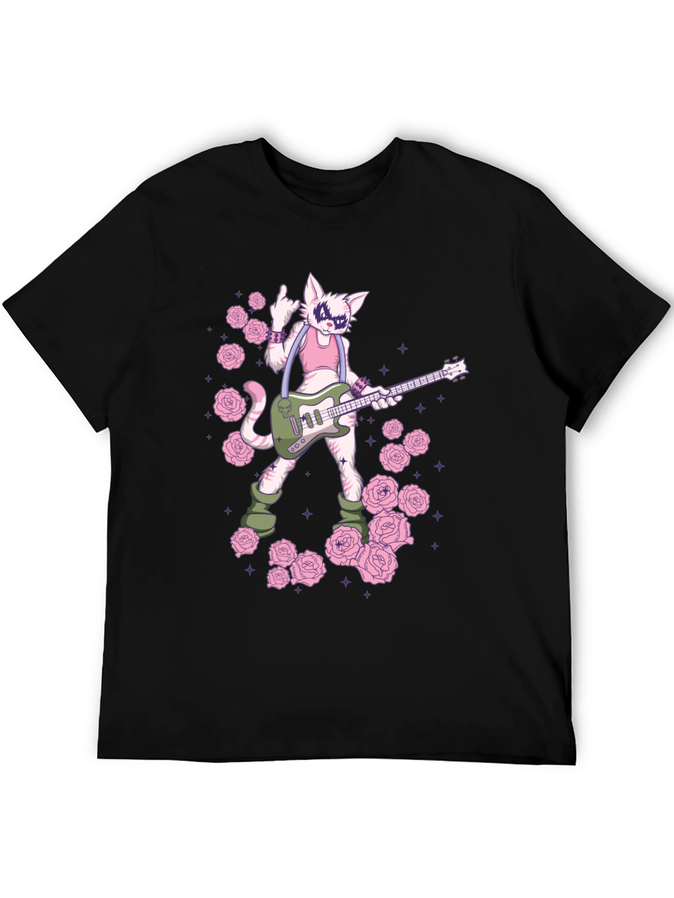 Cat Guitarist Graphic T-Shirt - Rock n Roll Style