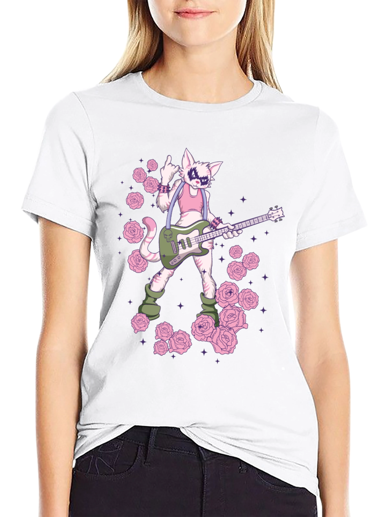 Cat Guitarist Graphic T-Shirt - Rock n Roll Style