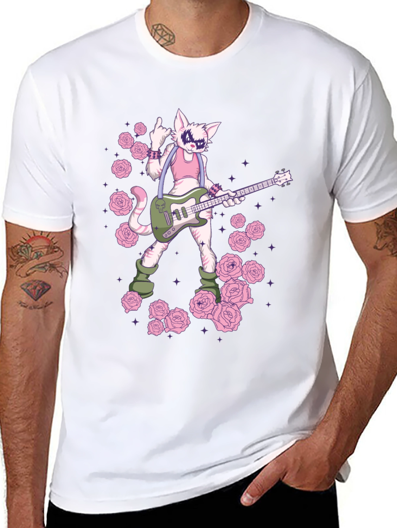 Cat Guitarist Graphic T-Shirt - Rock n Roll Style