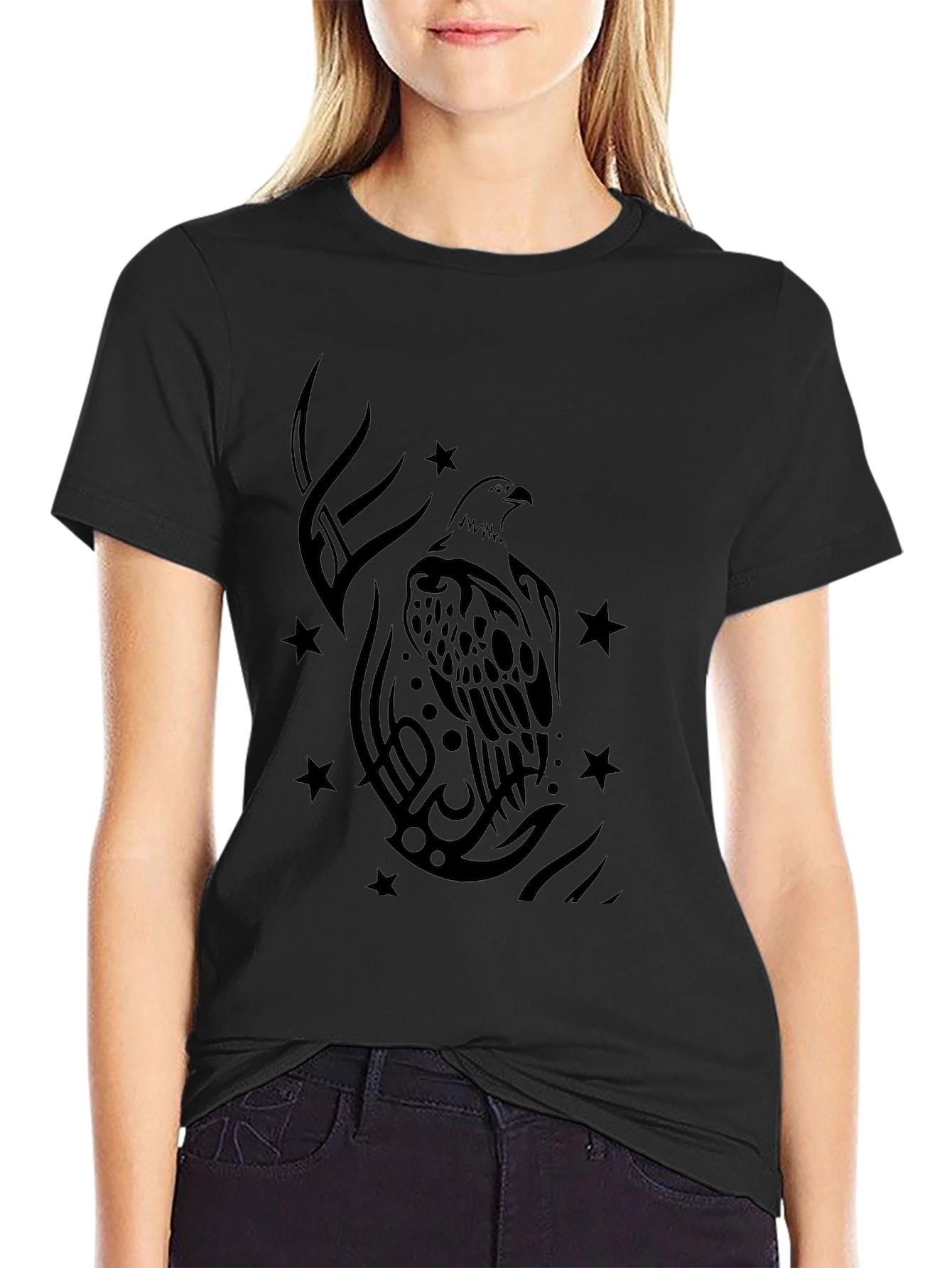 Tribal Eagle Graphic Black T-Shirt