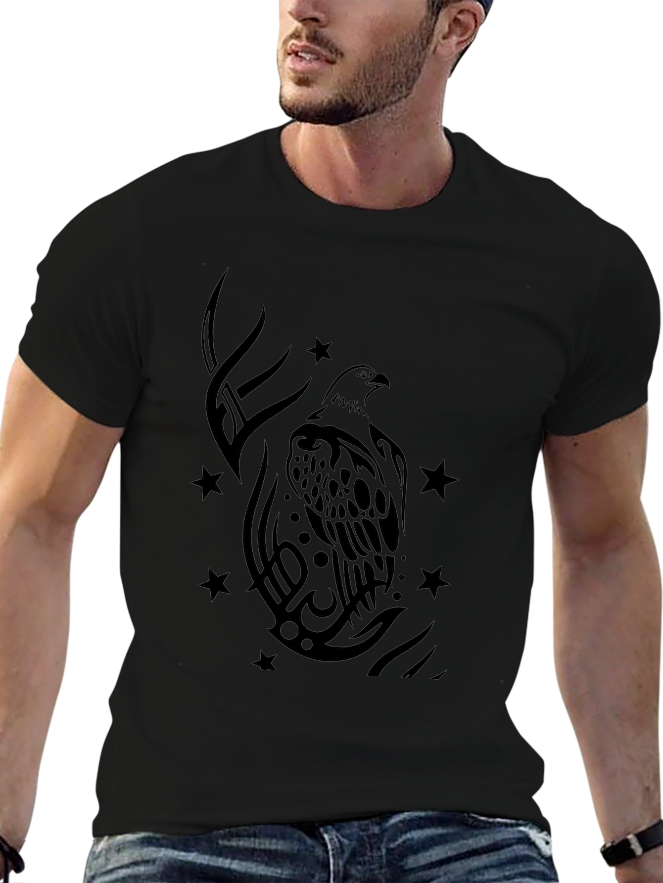 Tribal Eagle Graphic Black T-Shirt