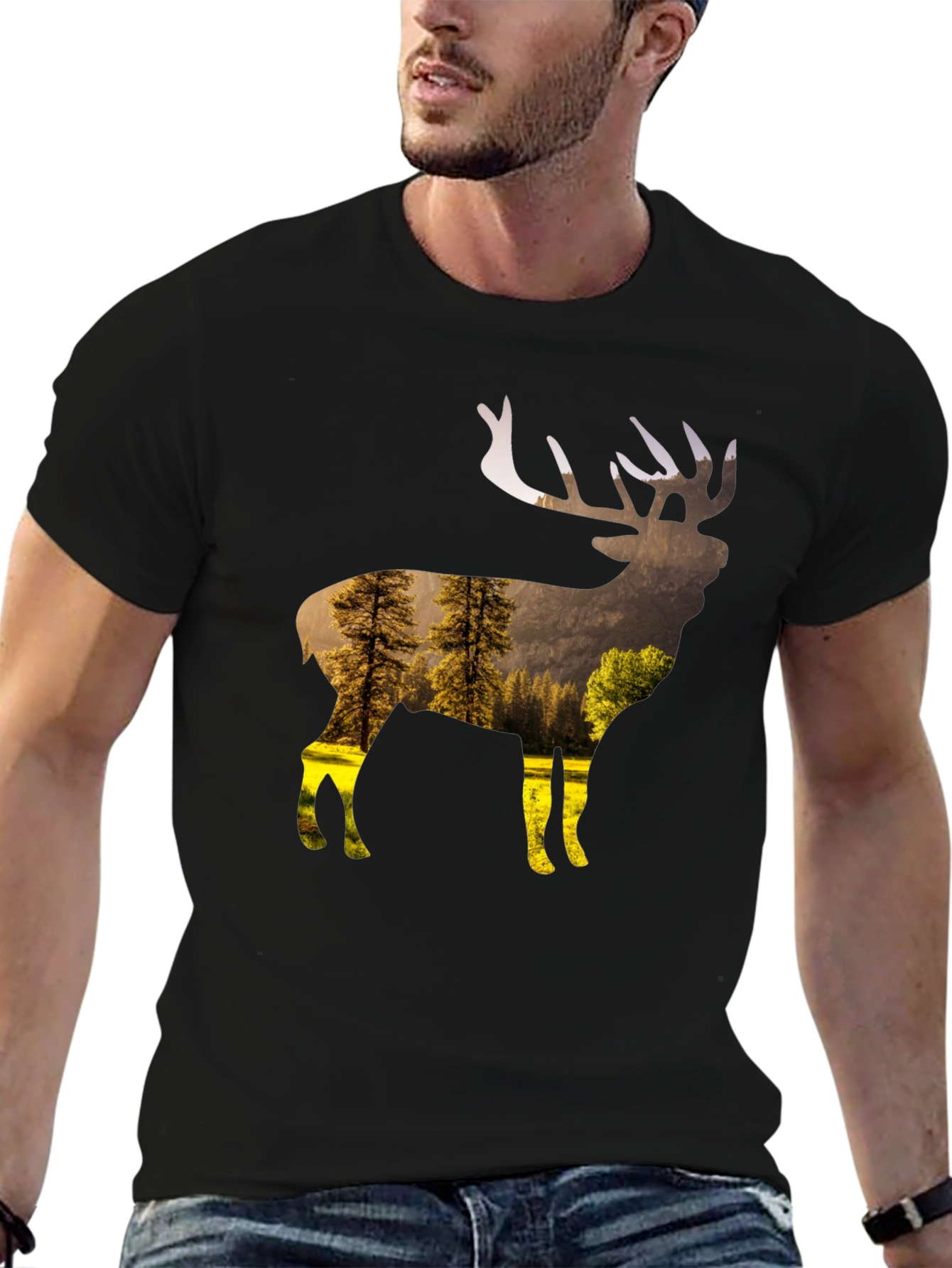 Nature Deer Graphic T-Shirt - Black