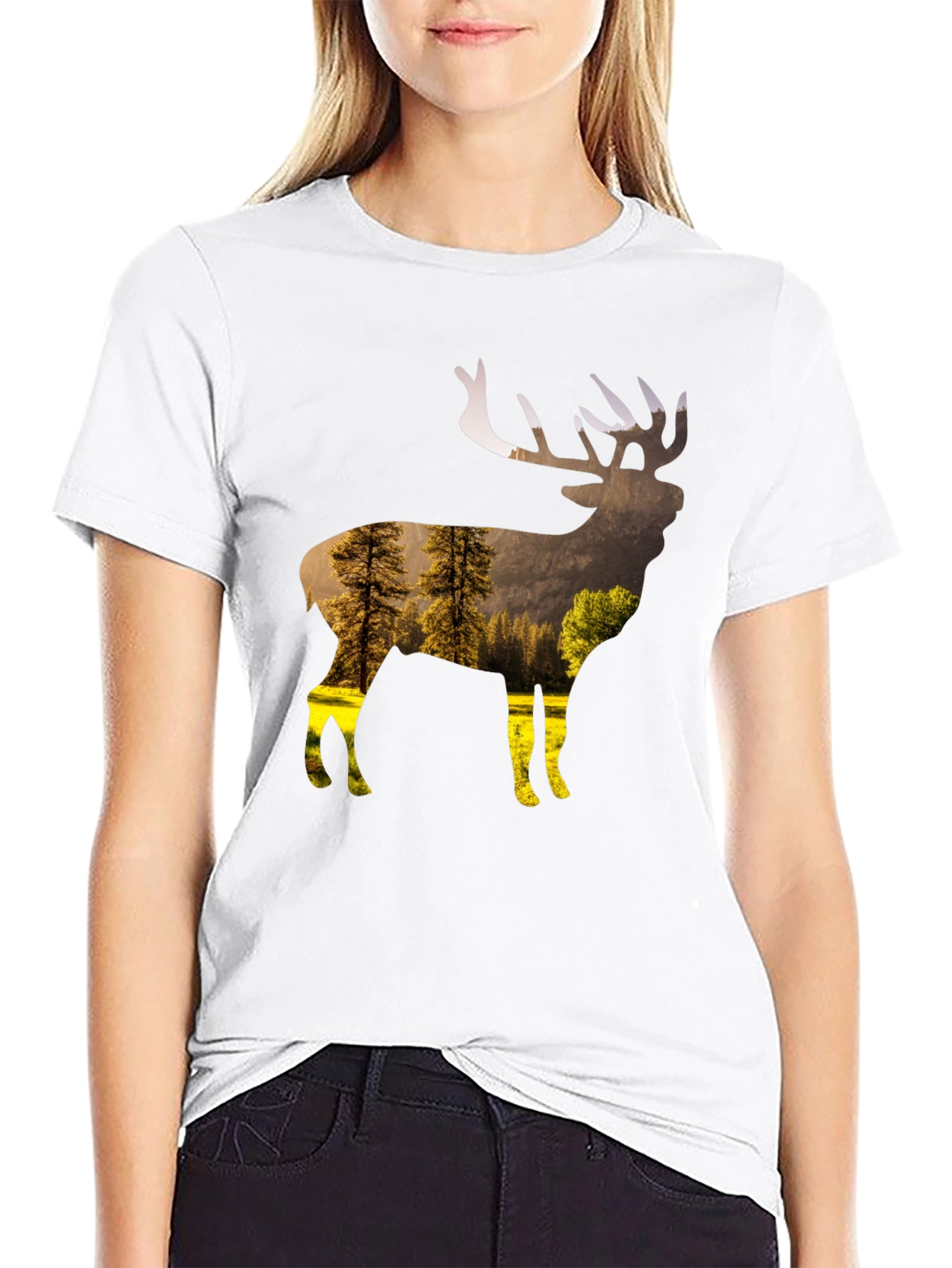 Nature Deer Graphic T-Shirt - Black