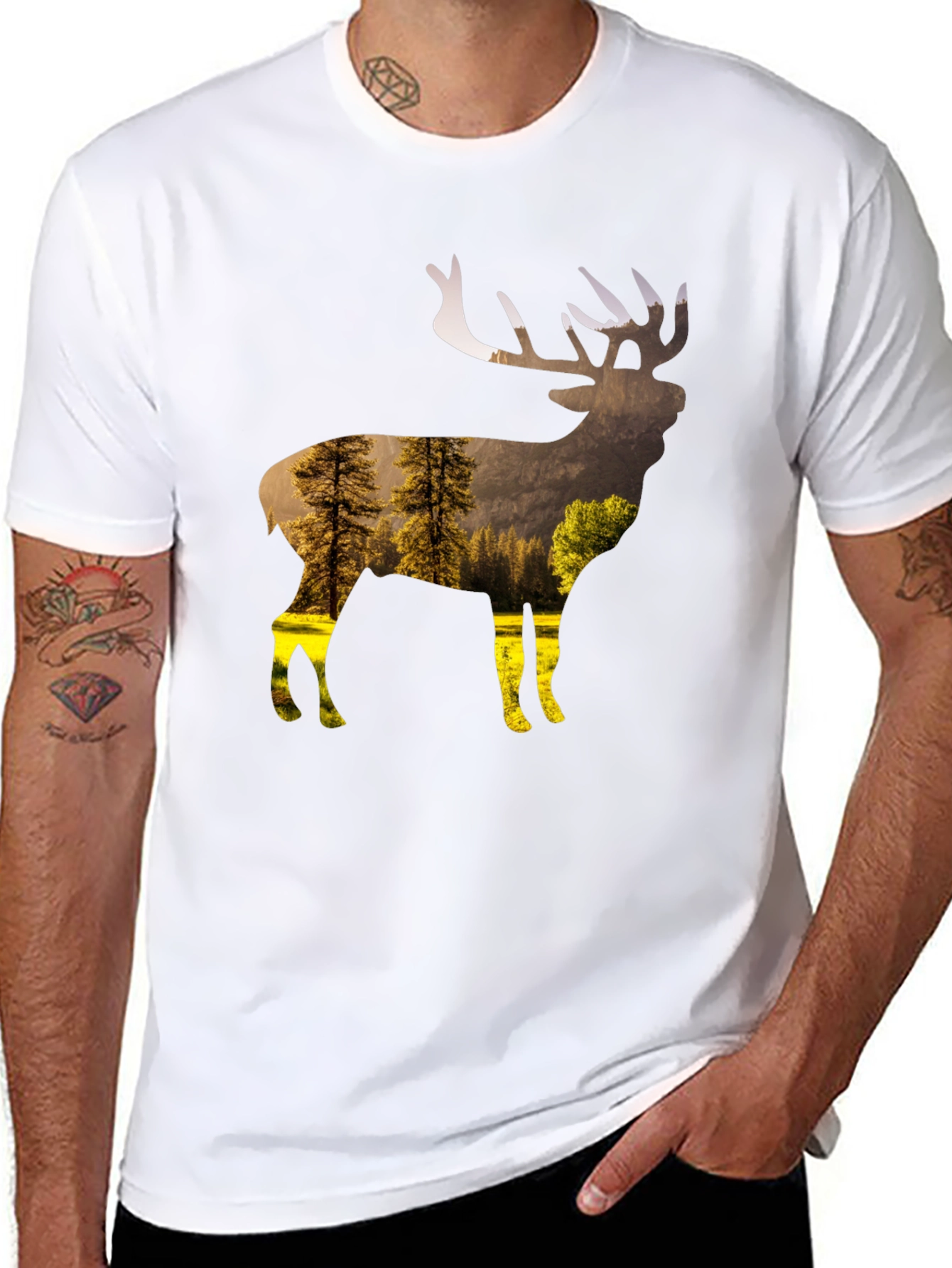 Nature Deer Graphic T-Shirt - Black