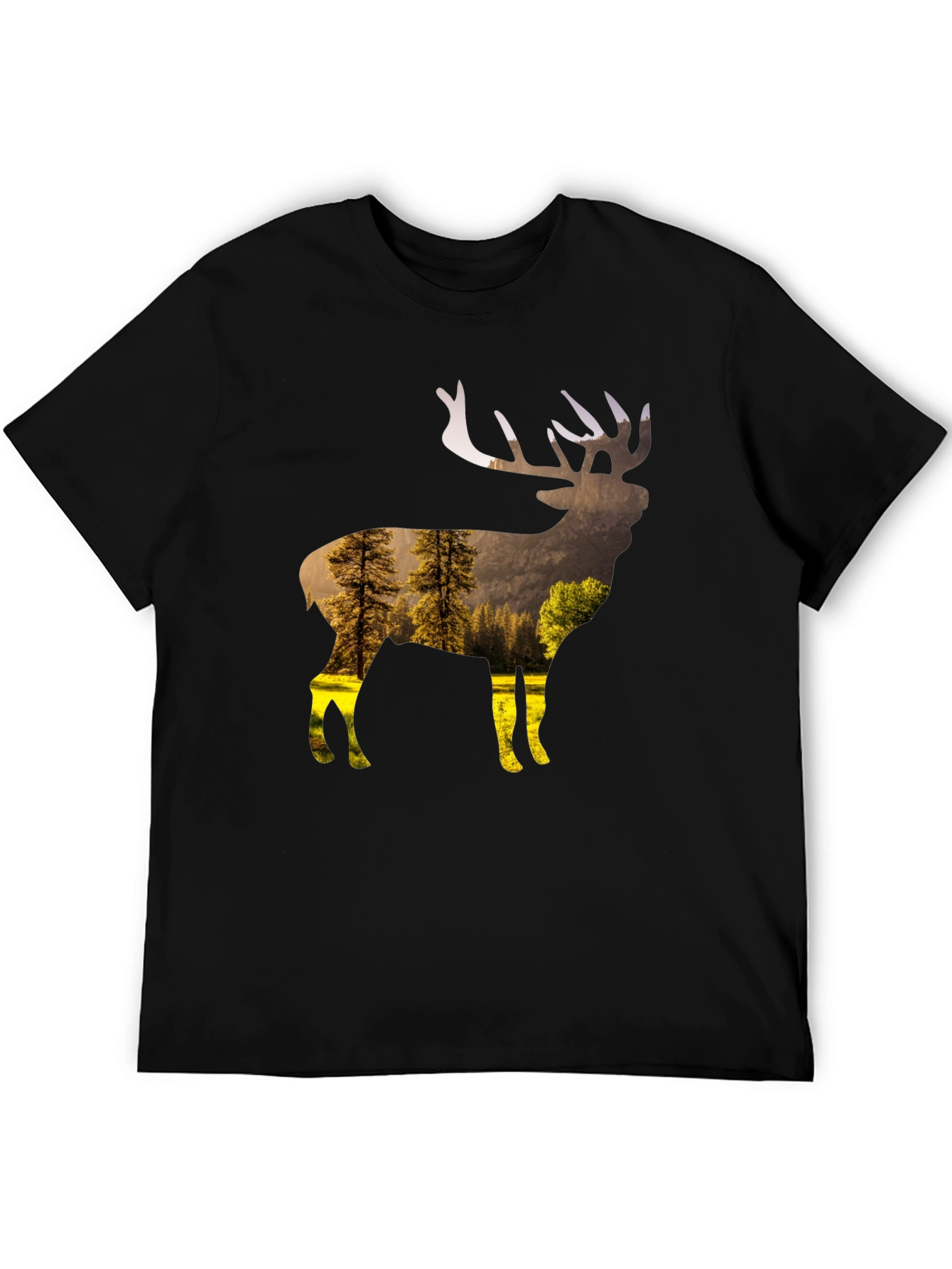 Nature Deer Graphic T-Shirt - Black