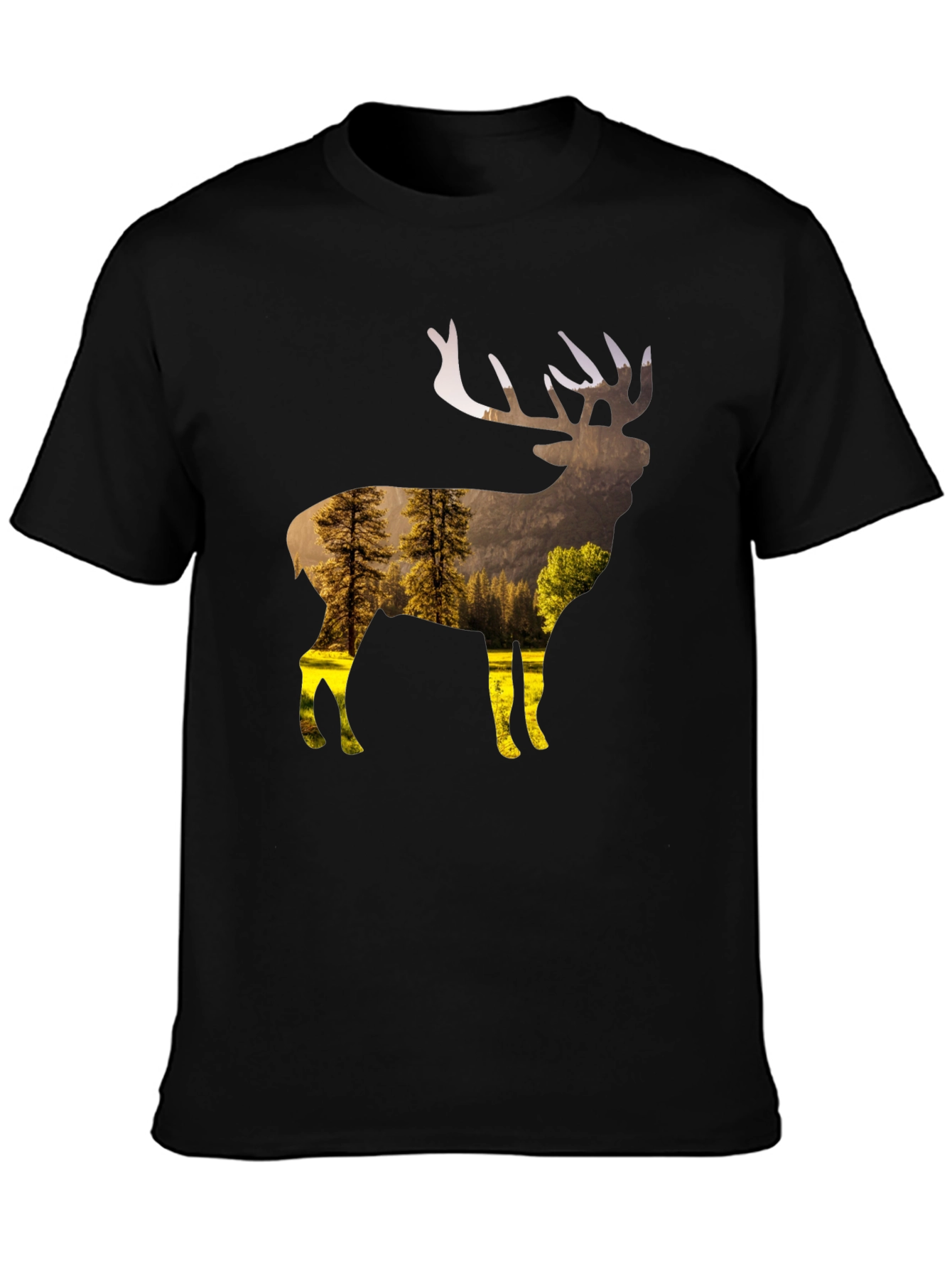 Nature Deer Graphic T-Shirt - Black