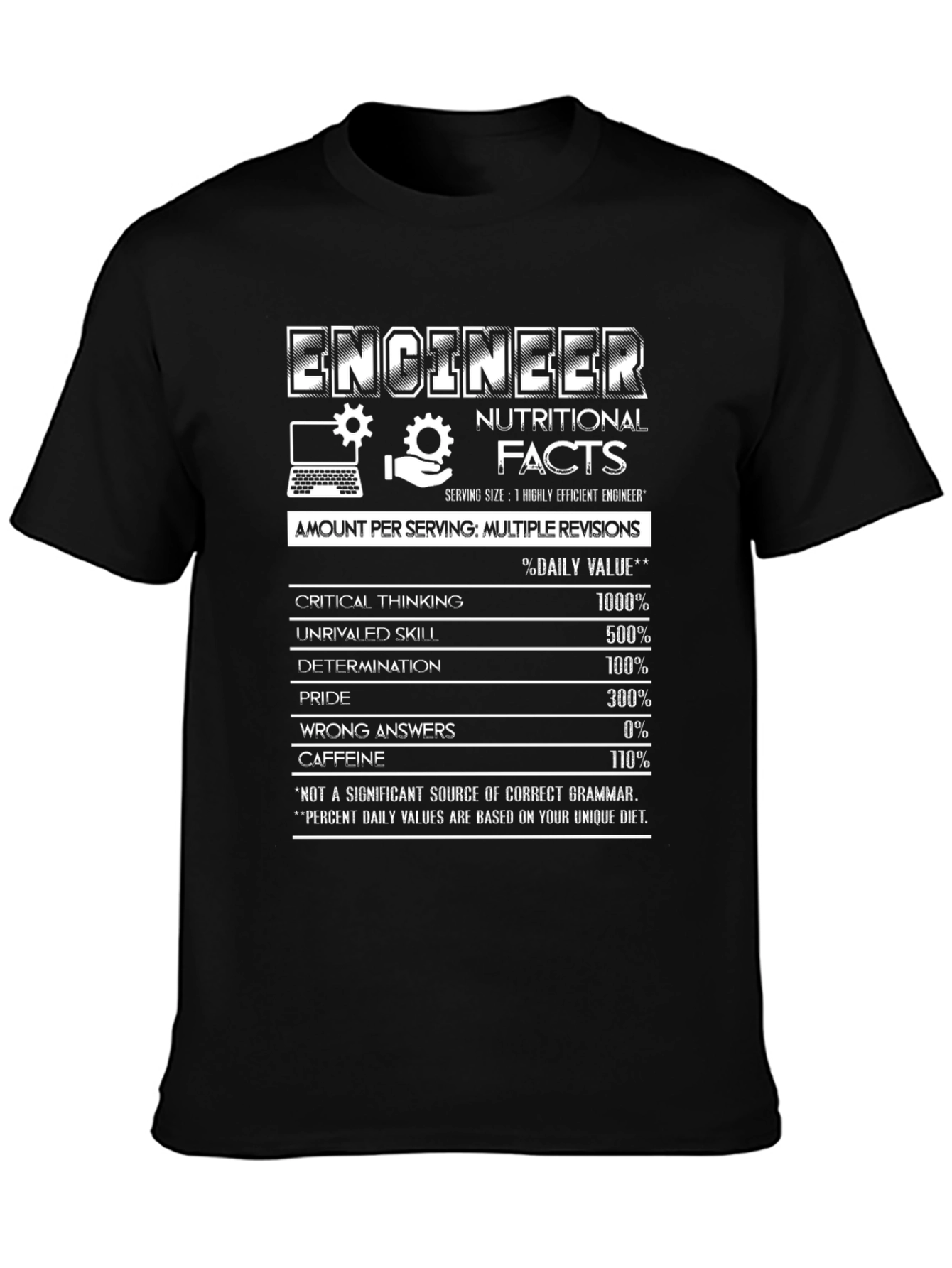 Engineer Nutritional Facts Black T-Shirt