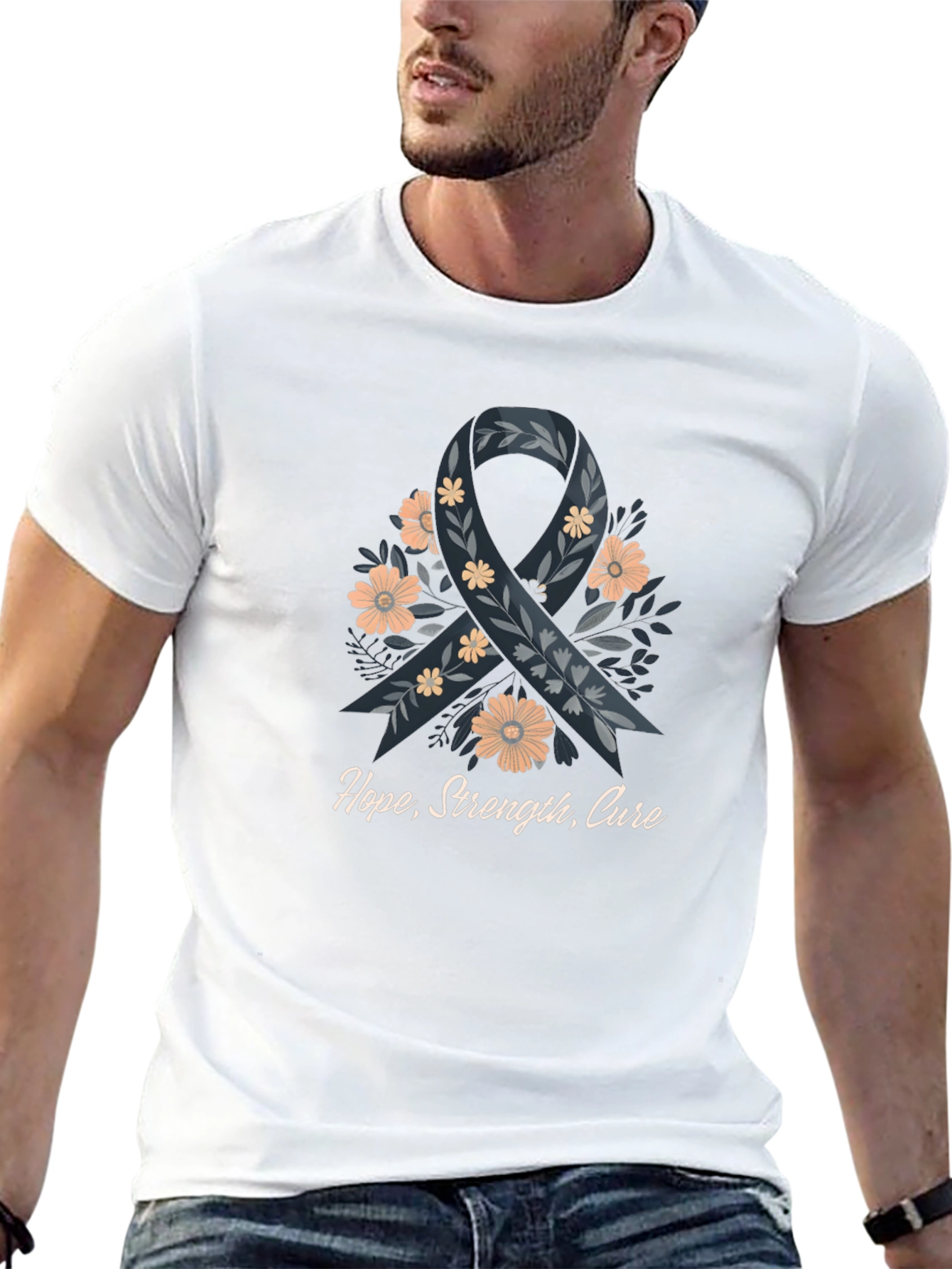 Hope Strength Cure T-Shirt Ribbon Floral