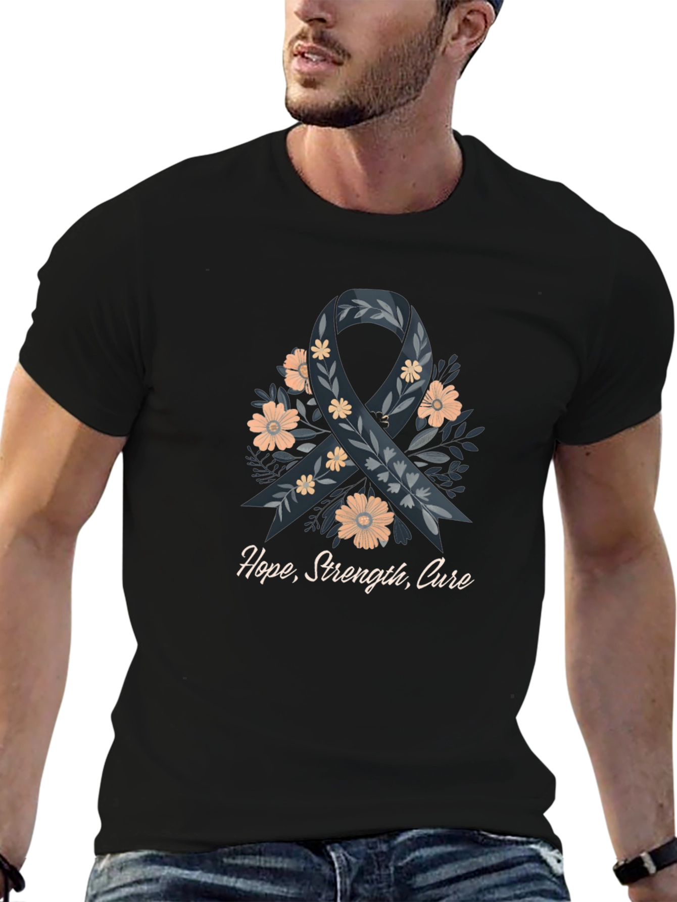Hope Strength Cure T-Shirt Ribbon Floral