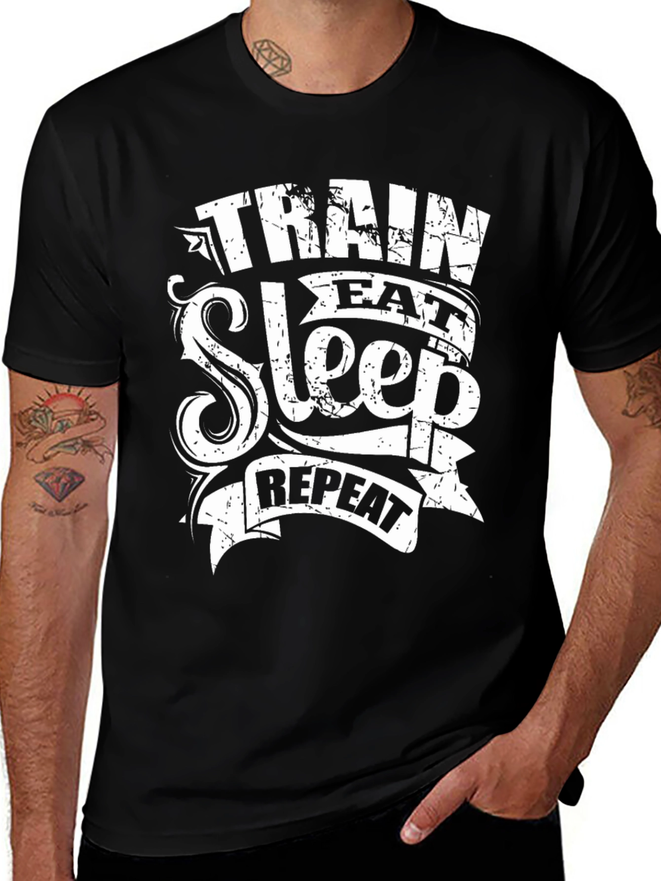 Train Eat Sleep Repeat Black Graphic T-Shirt