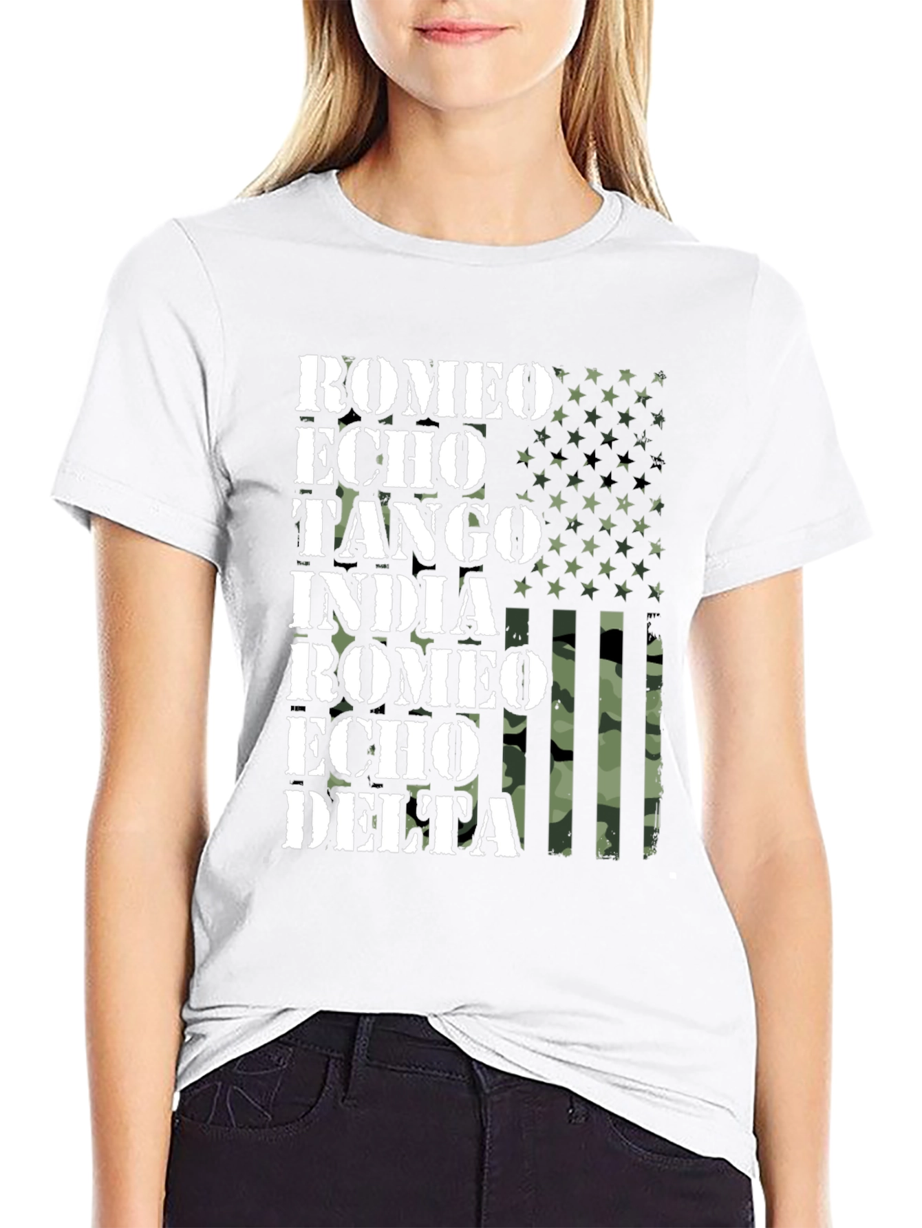 US Flag Military Alphabet T-Shirt - Romeo Echo Tango