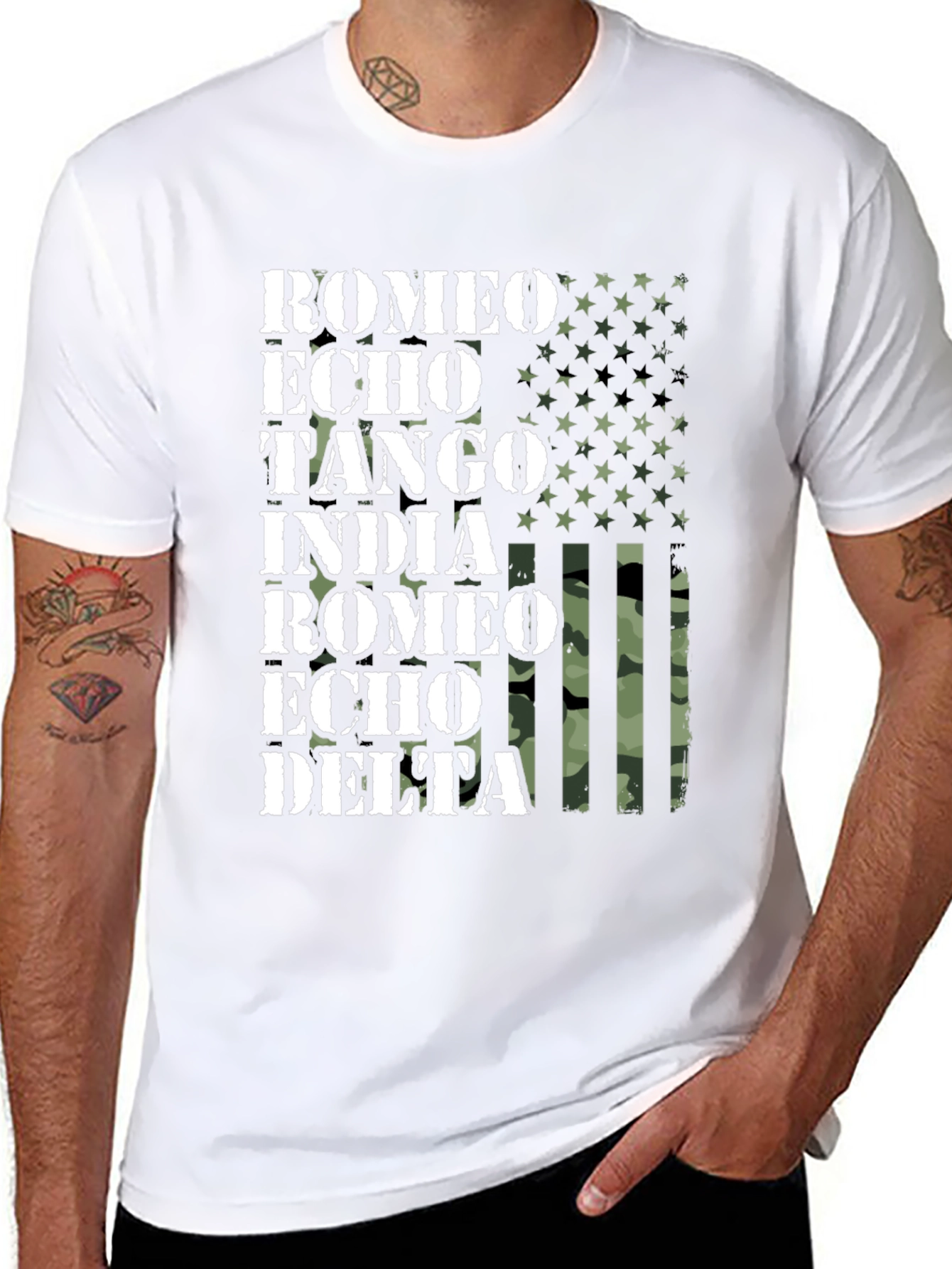 US Flag Military Alphabet T-Shirt - Romeo Echo Tango