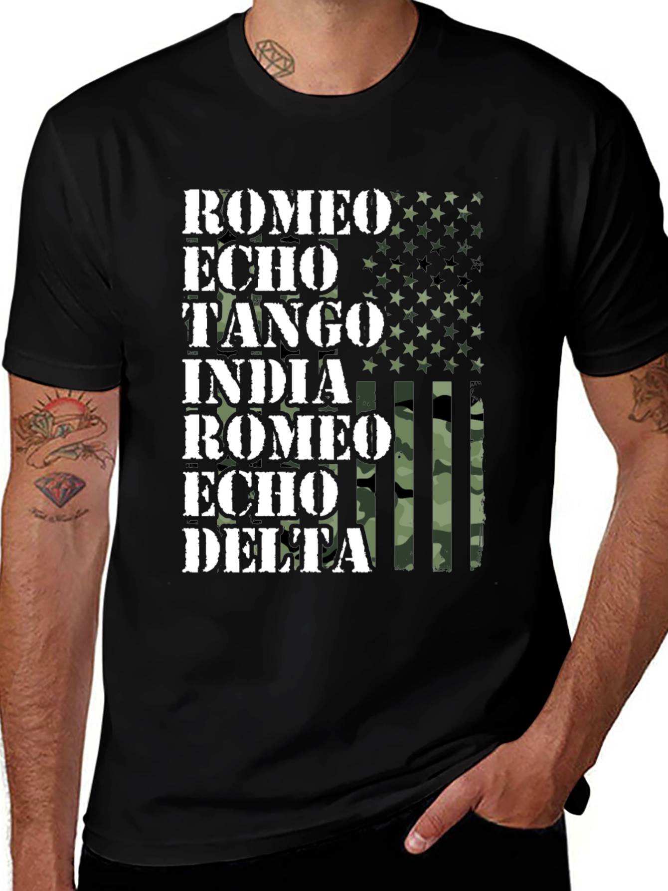 US Flag Military Alphabet T-Shirt - Romeo Echo Tango