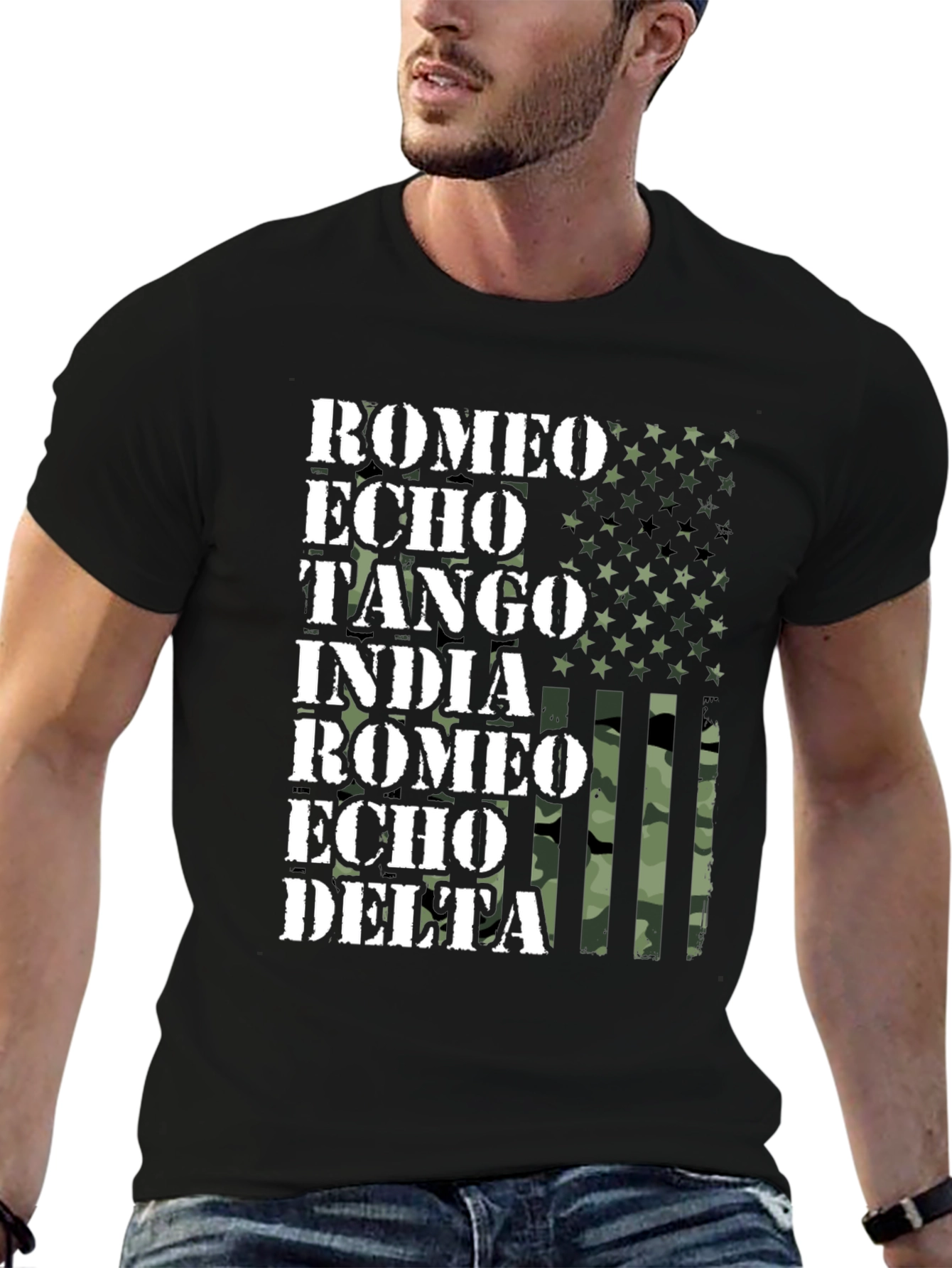 US Flag Military Alphabet T-Shirt - Romeo Echo Tango