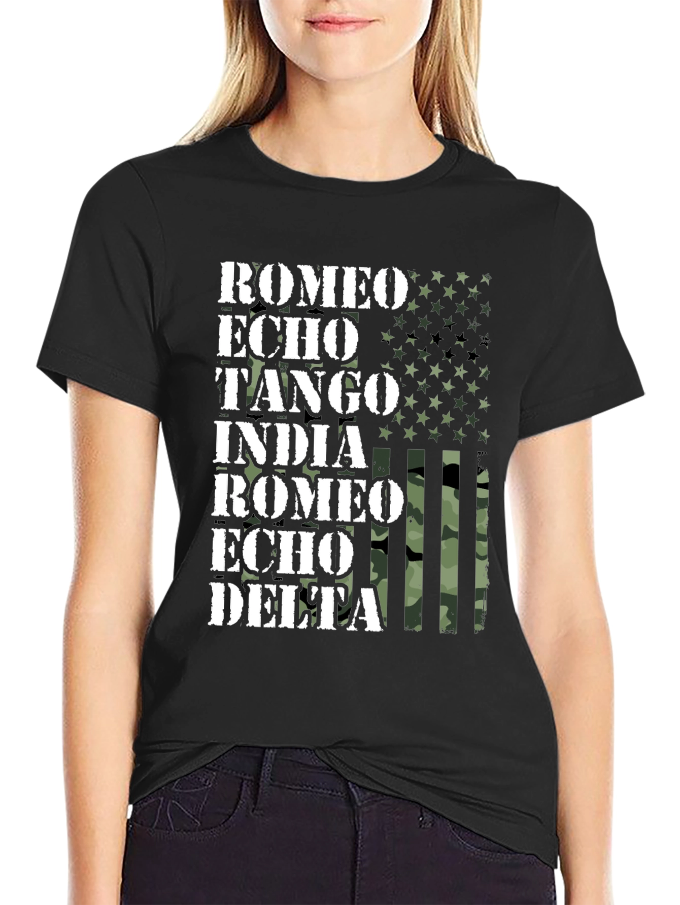 US Flag Military Alphabet T-Shirt - Romeo Echo Tango