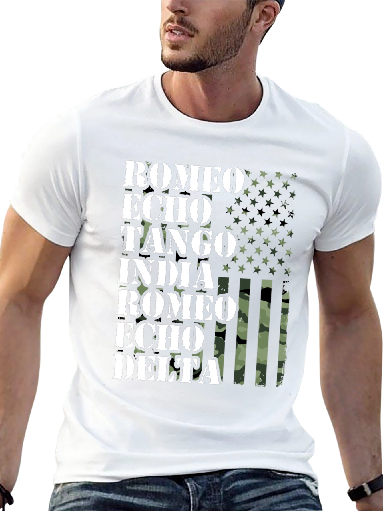 US Flag Military Alphabet T-Shirt - Romeo Echo Tango