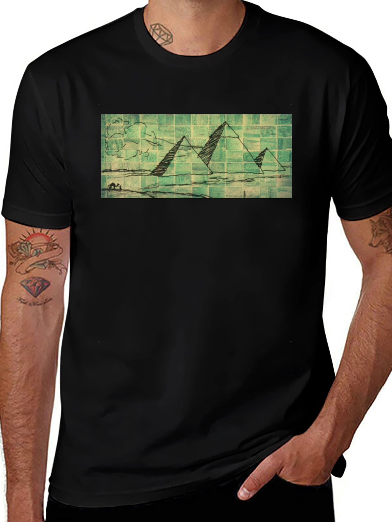 Pyramid Sketch Graphic Tee - Black Cotton T-Shirt