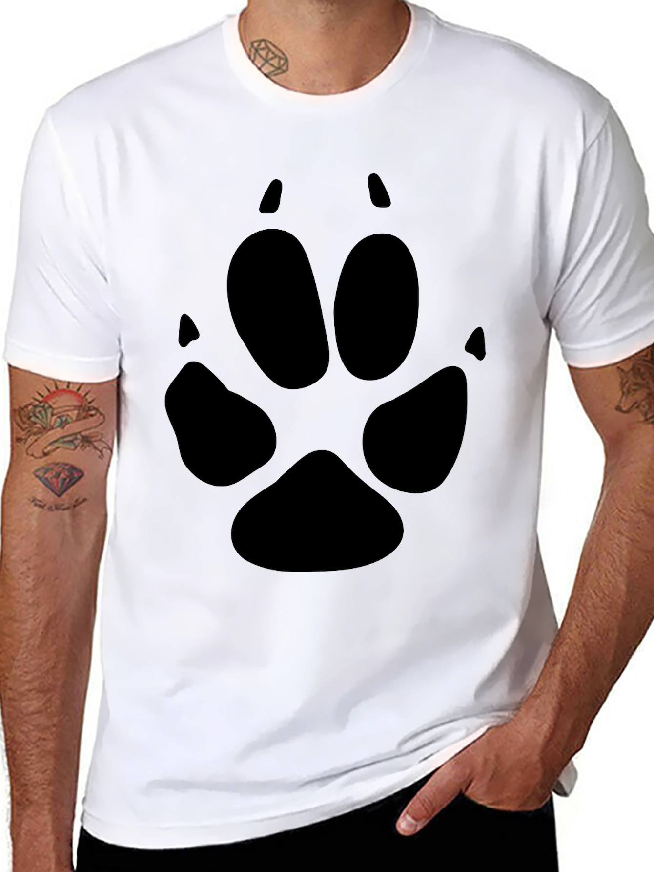 Black T-Shirt with Paw Print Graphic