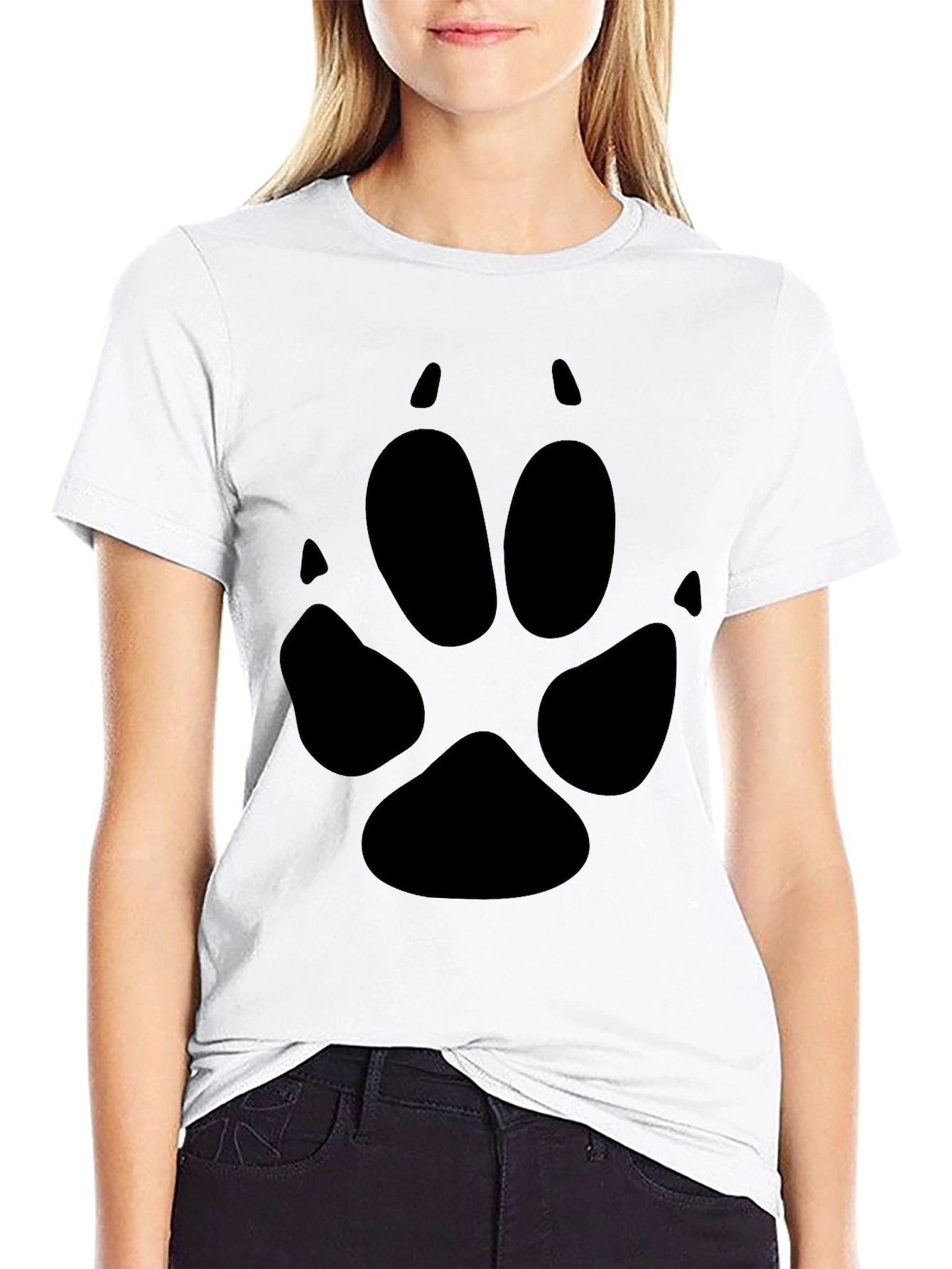 Black T-Shirt with Paw Print Graphic