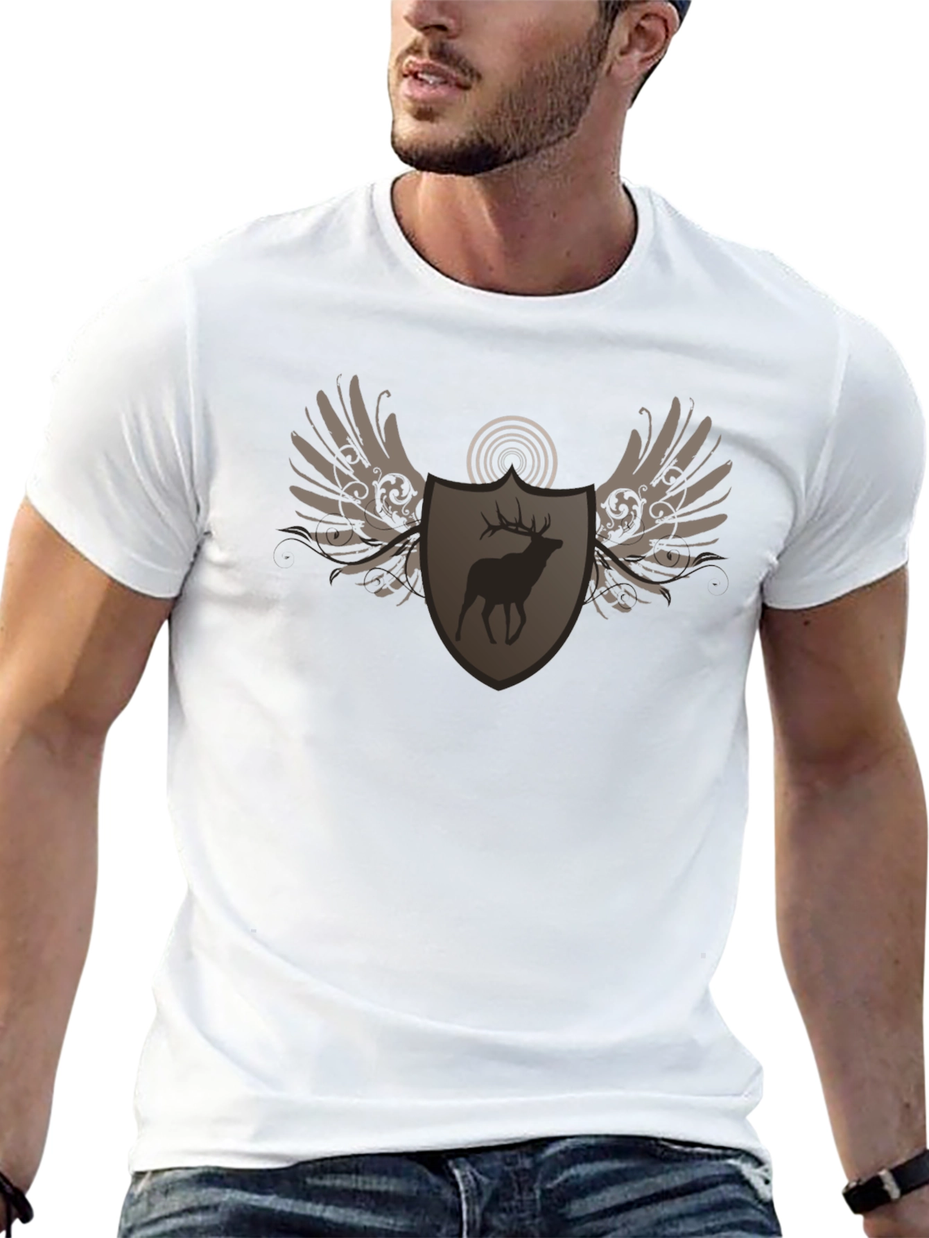 Deer Shield Wings Black T-Shirt