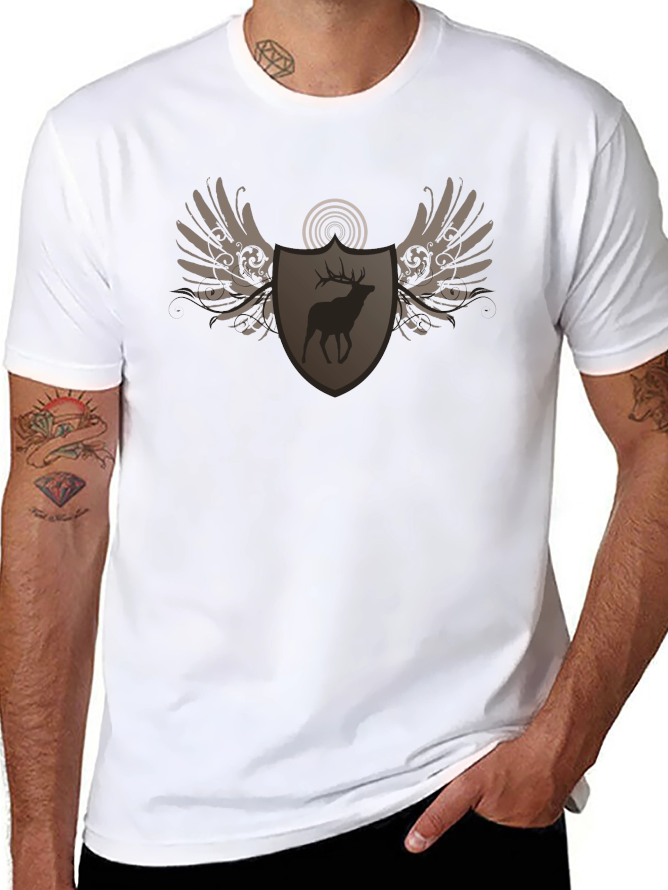 Deer Shield Wings Black T-Shirt