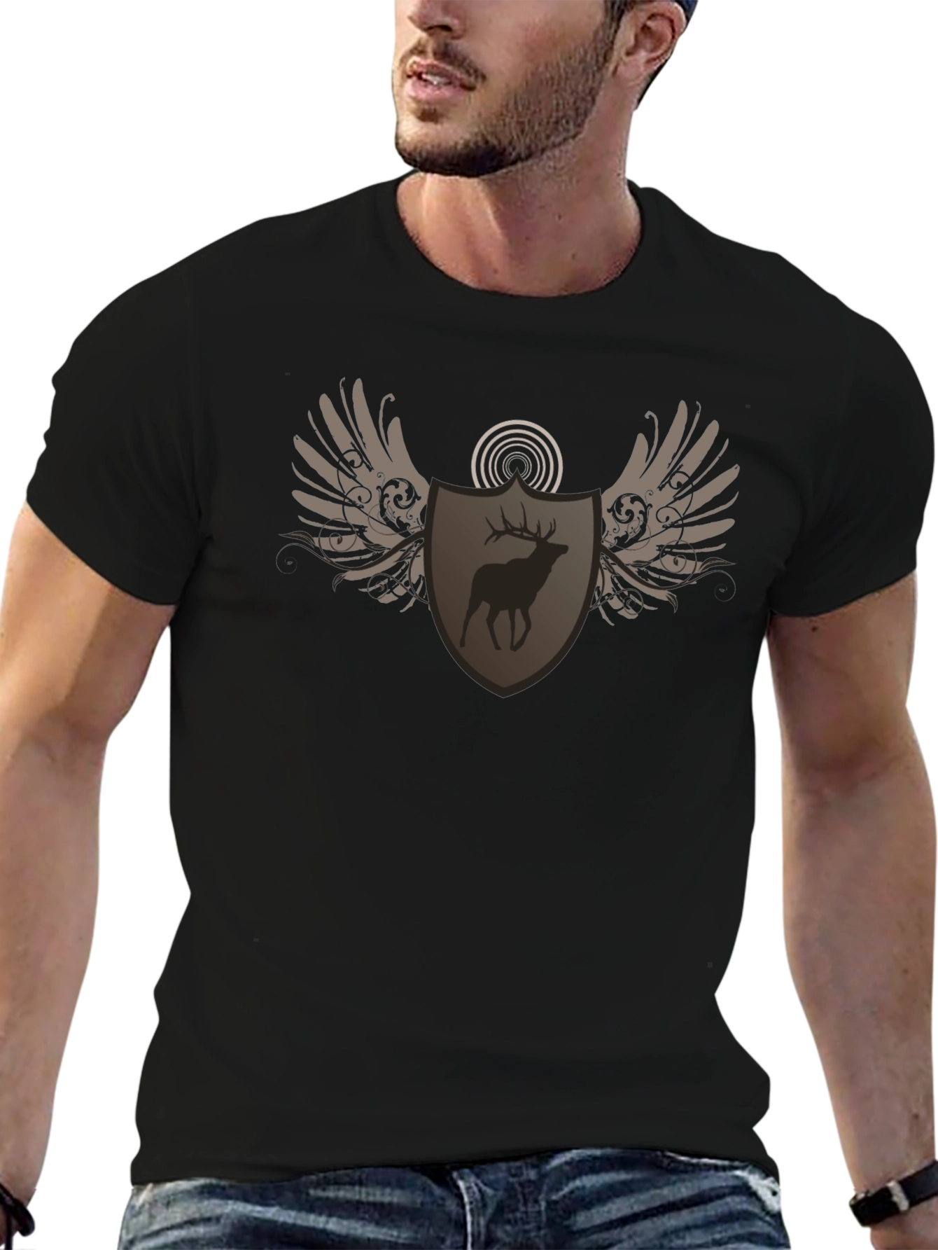 Deer Shield Wings Black T-Shirt