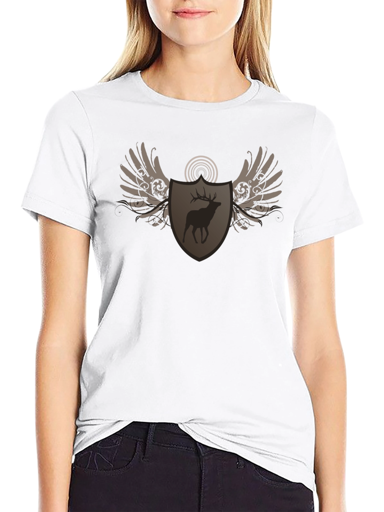 Deer Shield Wings Black T-Shirt